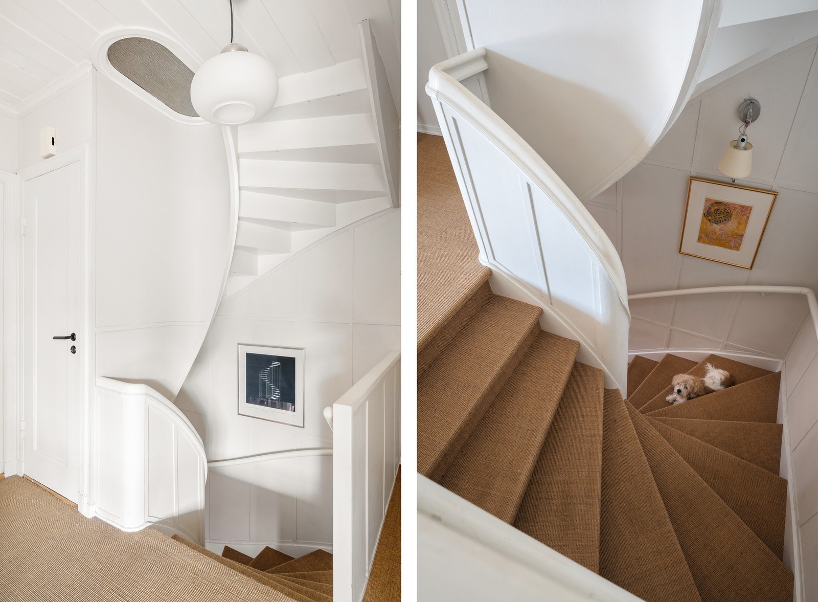 Den elegante, teppekledde trappen gir et eksklusivt og klassisk uttrykk. Galleribilde