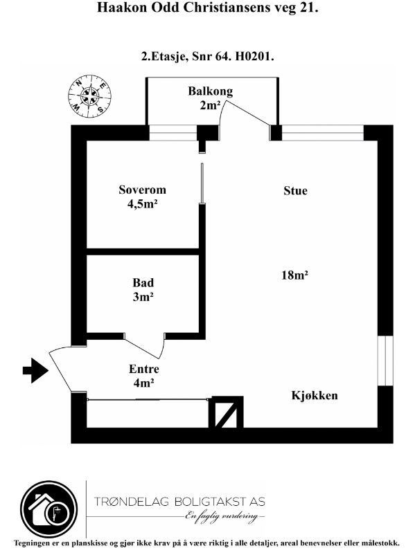Planskisse for leiligheten i 2. etasje. Galleribilde