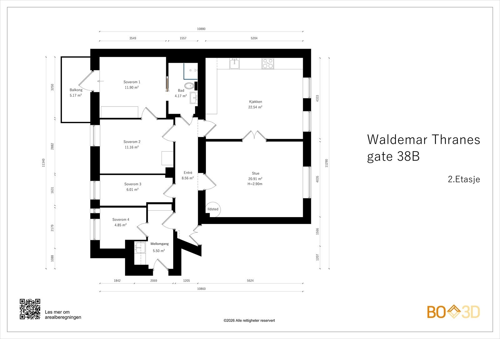 Gjennomgående leilighet vendt mot Fougstads gate og rolig bakgård. Galleribilde