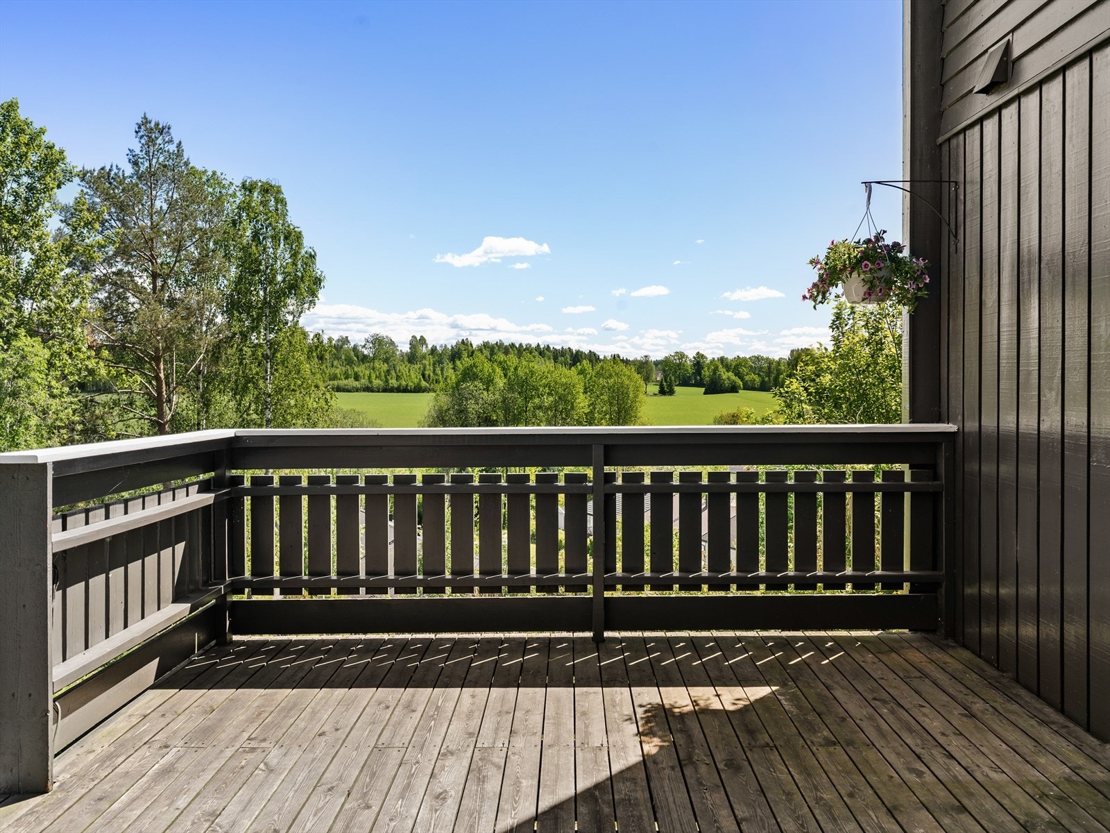Fra balkongen ser man utover grønne, landlige omgivelser. Galleribilde
