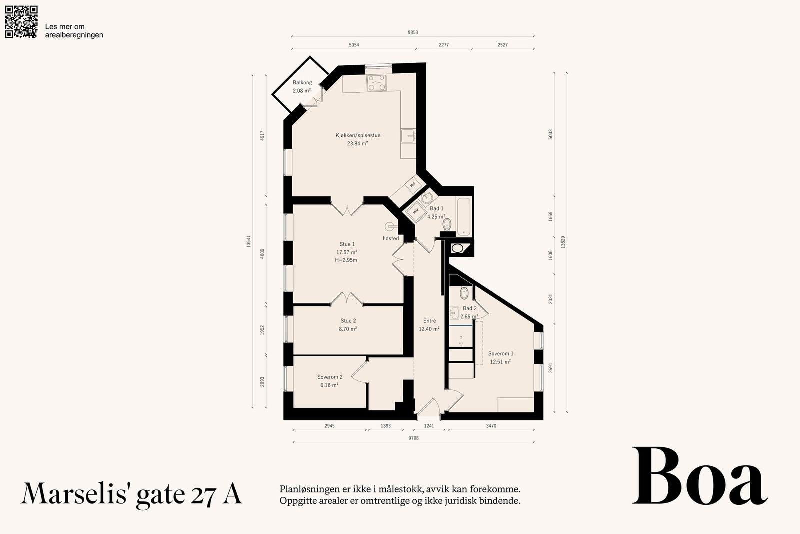 3.etasje: Entré/gang, stue, tv-stue (soverom), kjøkken, 2 soverom og 2 bad. Galleribilde