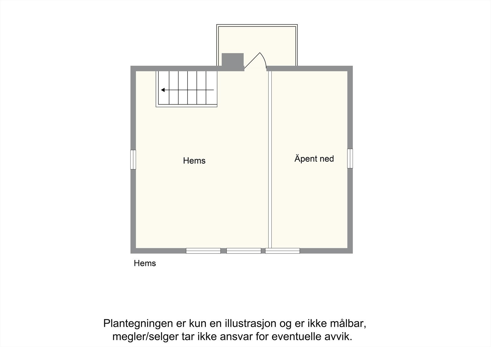 Plantegning hems over stue med utgang til anneks og terrasser Galleribilde