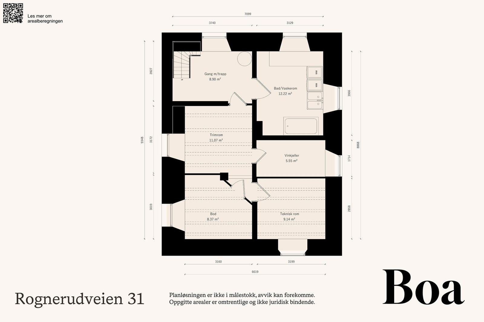 Kjelleren inneholder bad/vaskerom, trimrom, bod og teknisk rom. Galleribilde