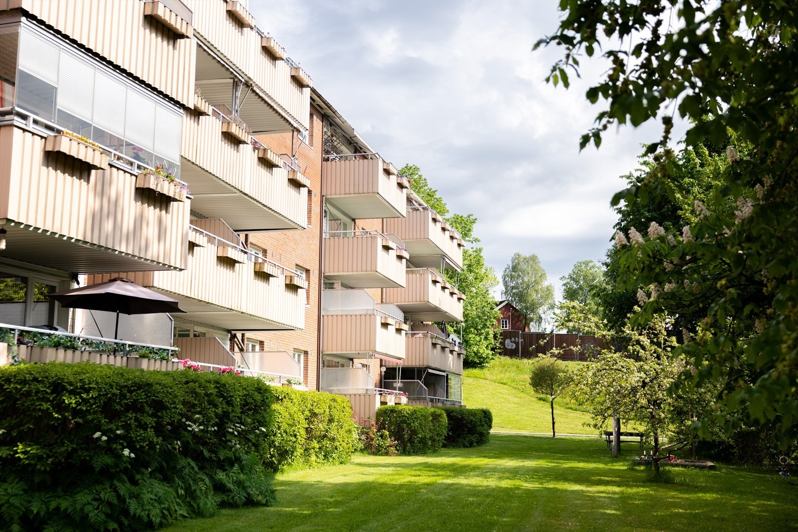 Videre byr sameiet på flotte fellesareal som er pent opparbeidet med beplantning, sittegrupper og lekeplass. Galleribilde