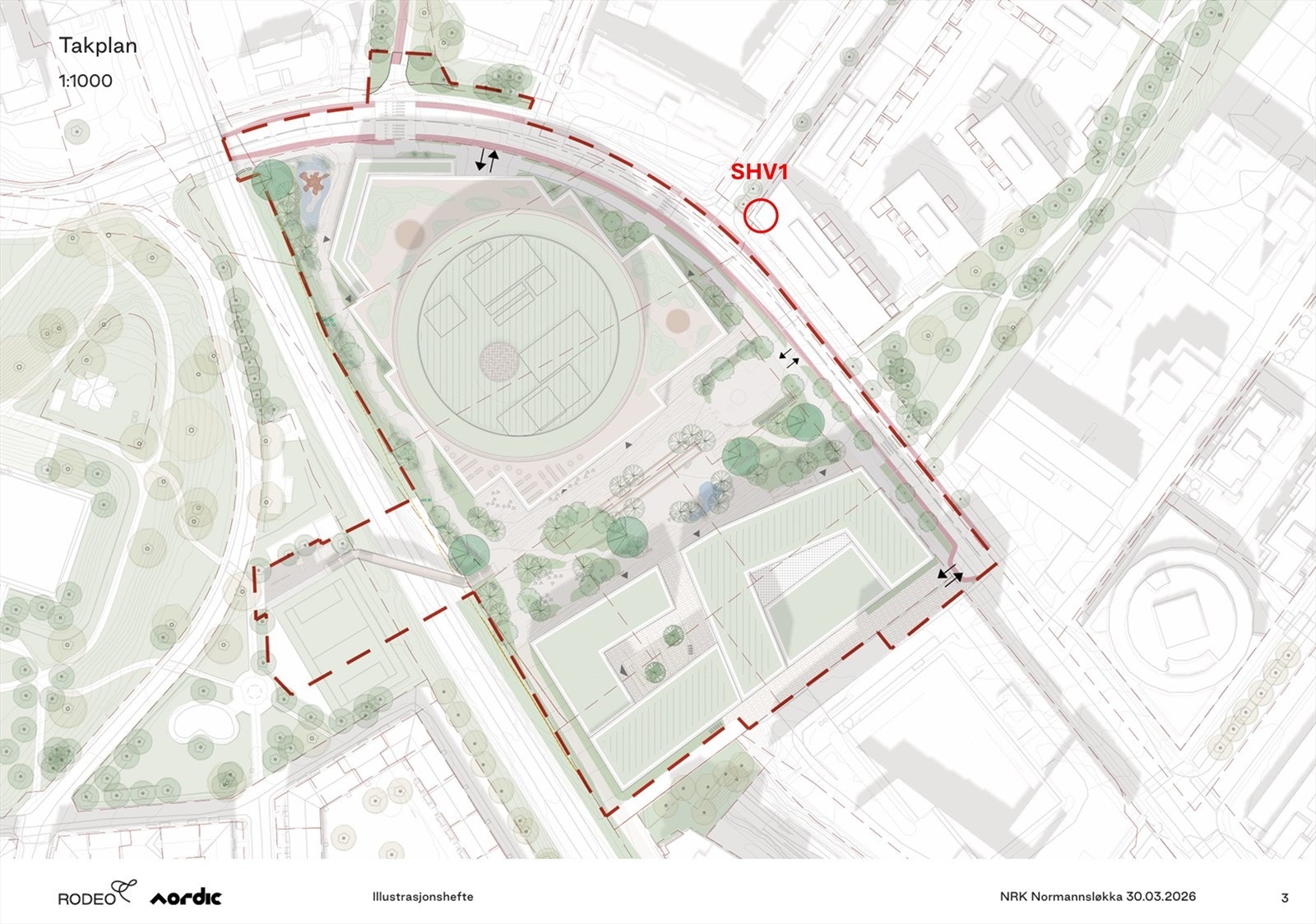 Normannsløkka med planen for NRK-bygget - Sigurd Hoels vei 1 er plassert i "Rød ring" på kartet. Galleribilde