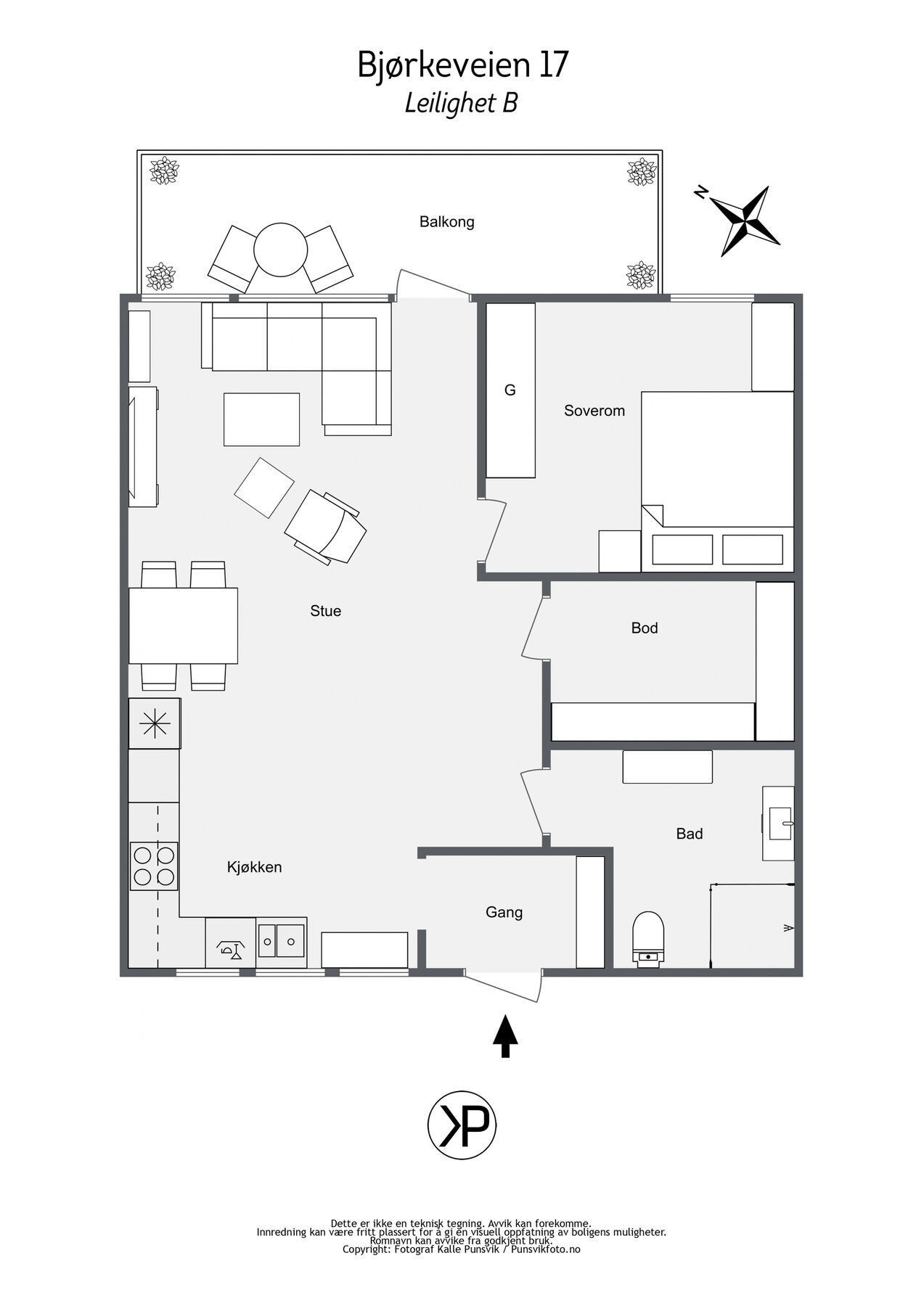 Bjørkeveien 17B - 2D - Leilighet B Plantegning Galleribilde