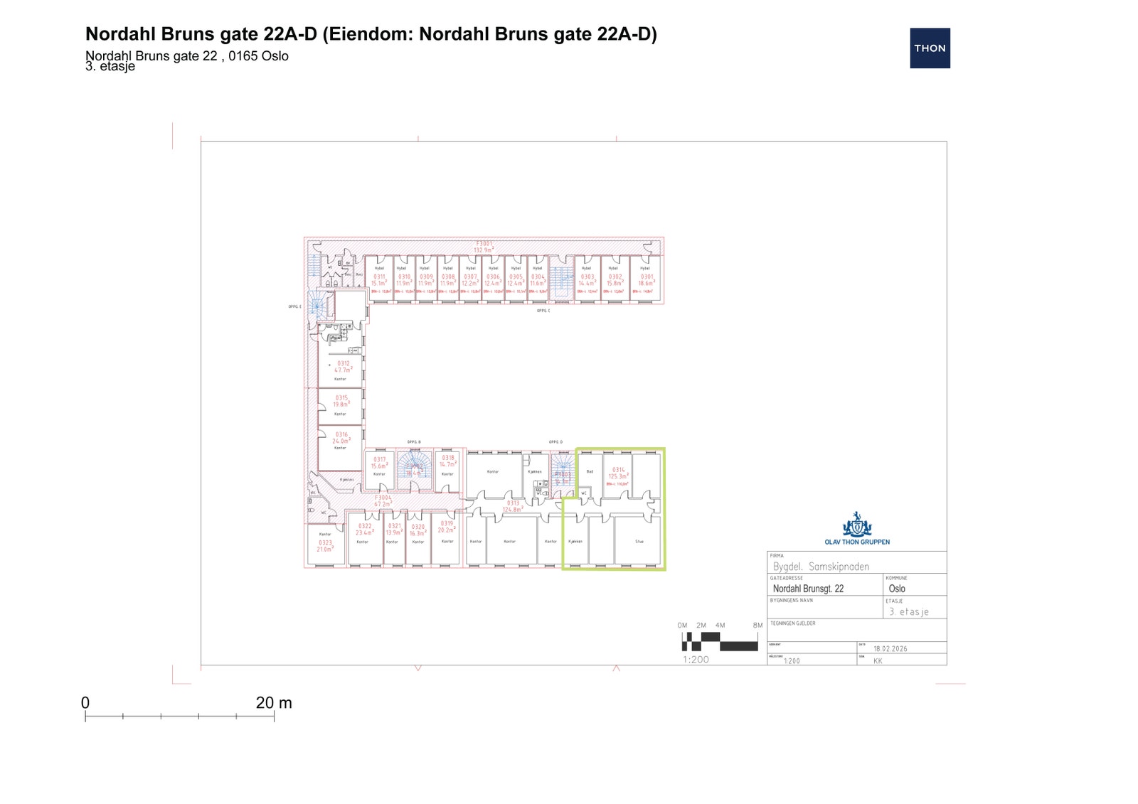 Plantegning for 3. etasje i Nordahl Bruns gate 22. Galleribilde