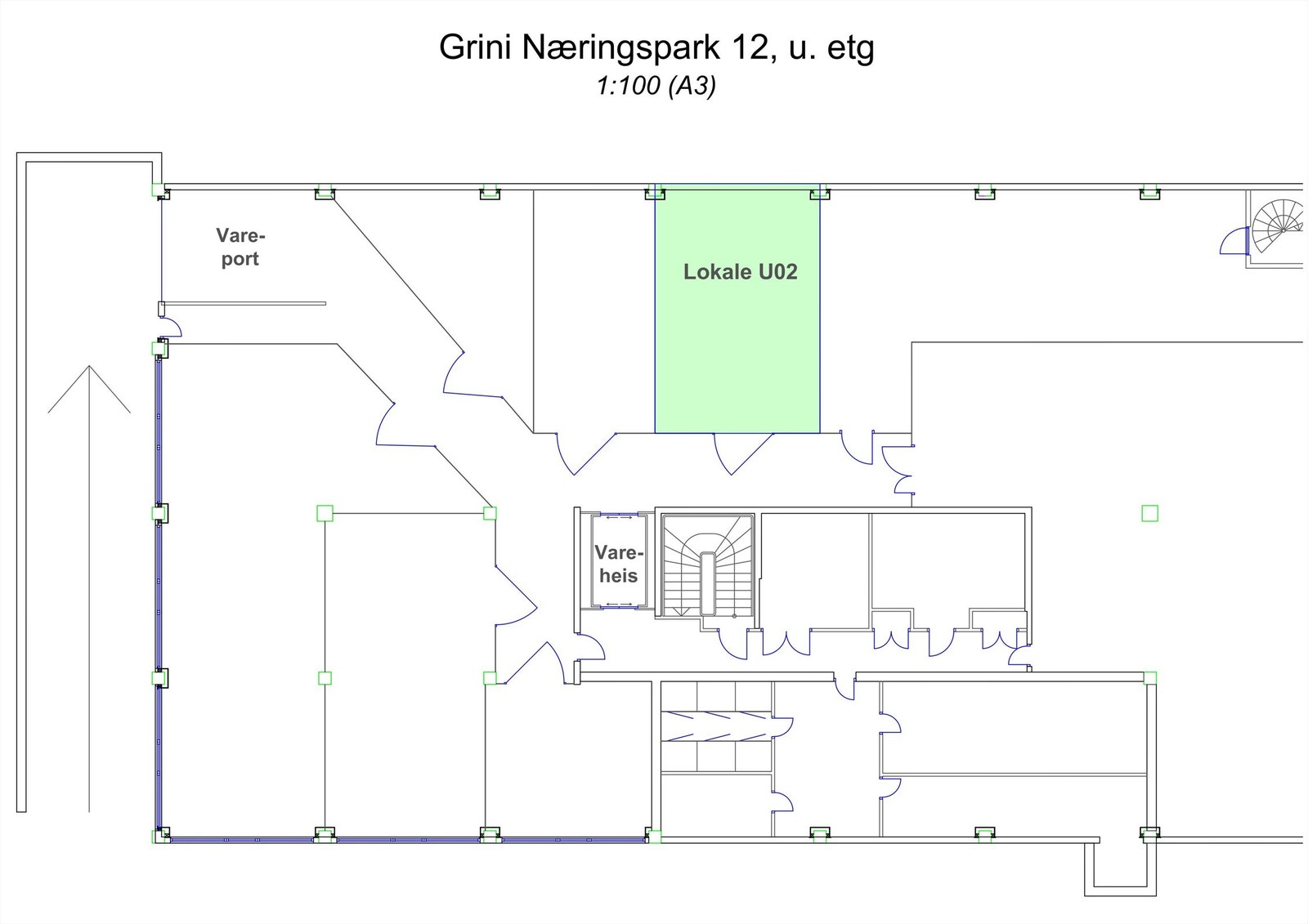 Plantegning lager i u. etg. Galleribilde