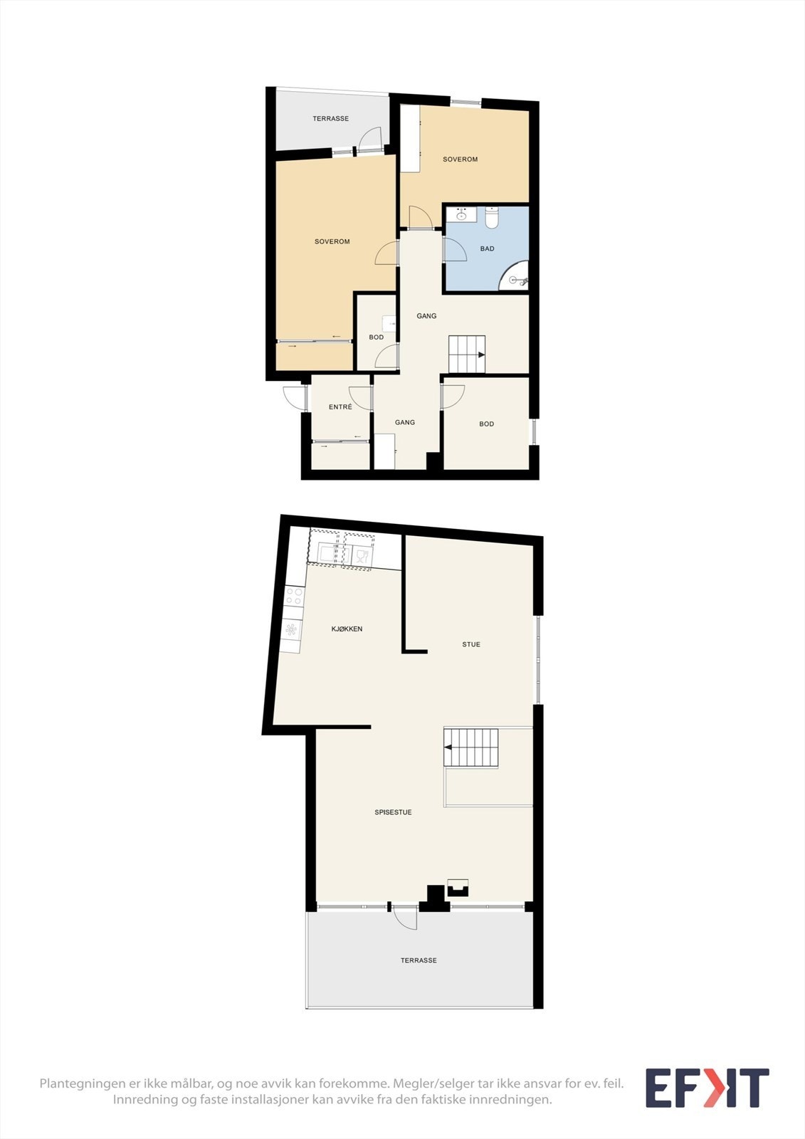 Leiligheten strekker seg over to plan og har et internt bruksareal på 112 m². Galleribilde