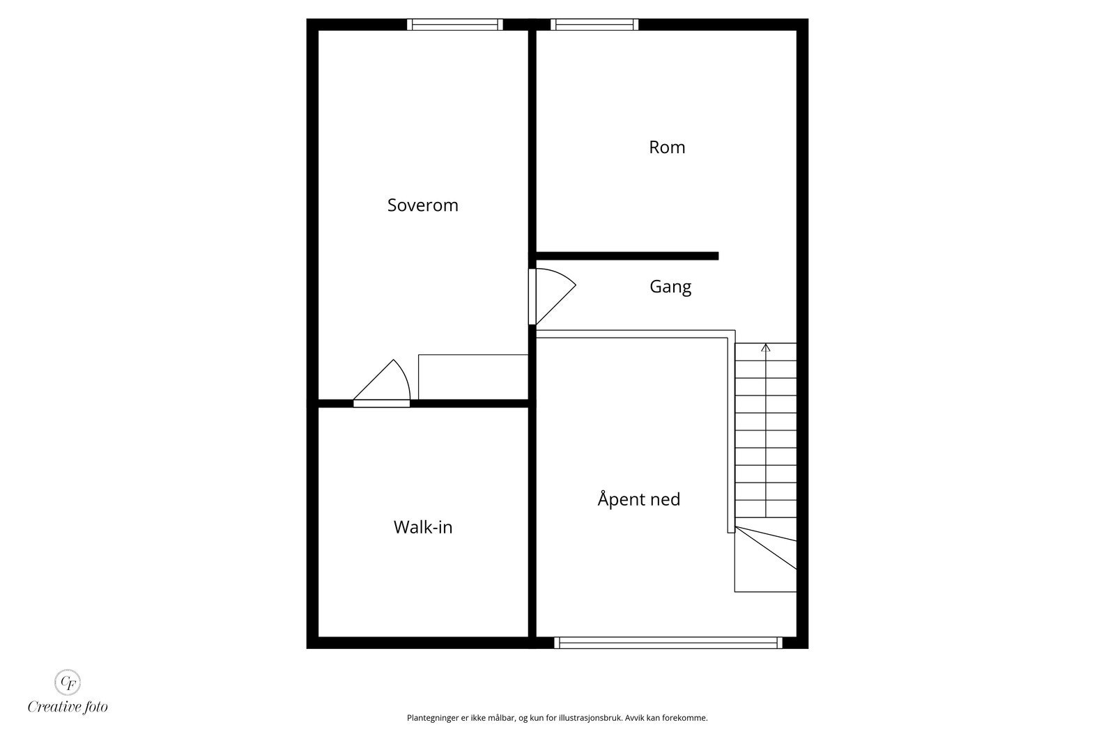 Loftsetasjen er innredet med et soverom, et rom disponert som walk-in-closet og et ytterligere innredet rom. Galleribilde