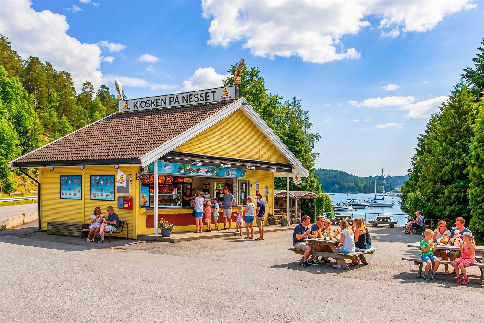 Nesset kiosk ligger like ved Breivoll og har kanskje Norges mest kjente softis? Her samles familier og barn hele sommeren i kø for å få kjøpt is! Galleribilde