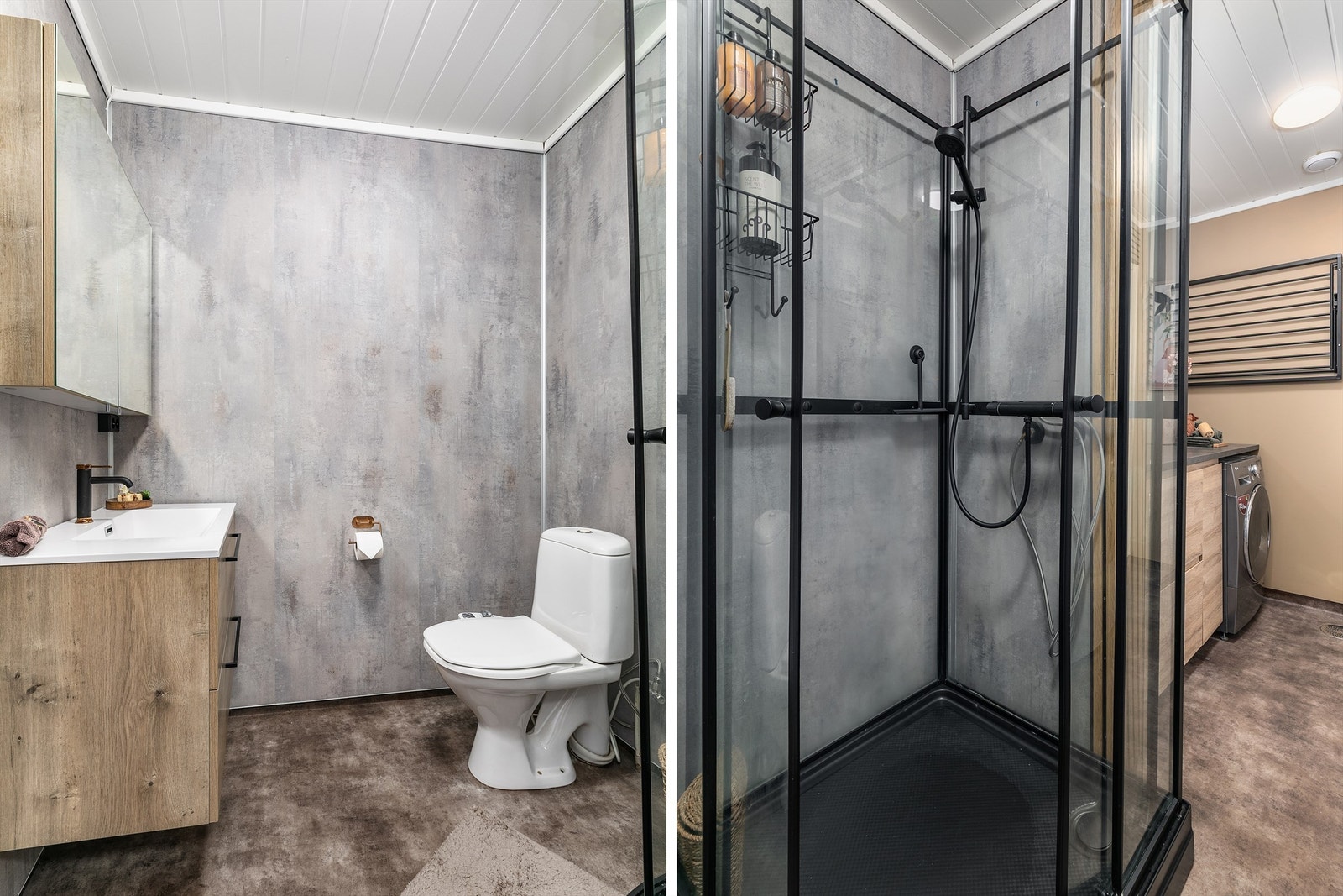 Badet er forbundet med vaskerommet. Begge ble i 2025 oppgradert med blant annet nye overflater og nye innredninger, med mer. Galleribilde
