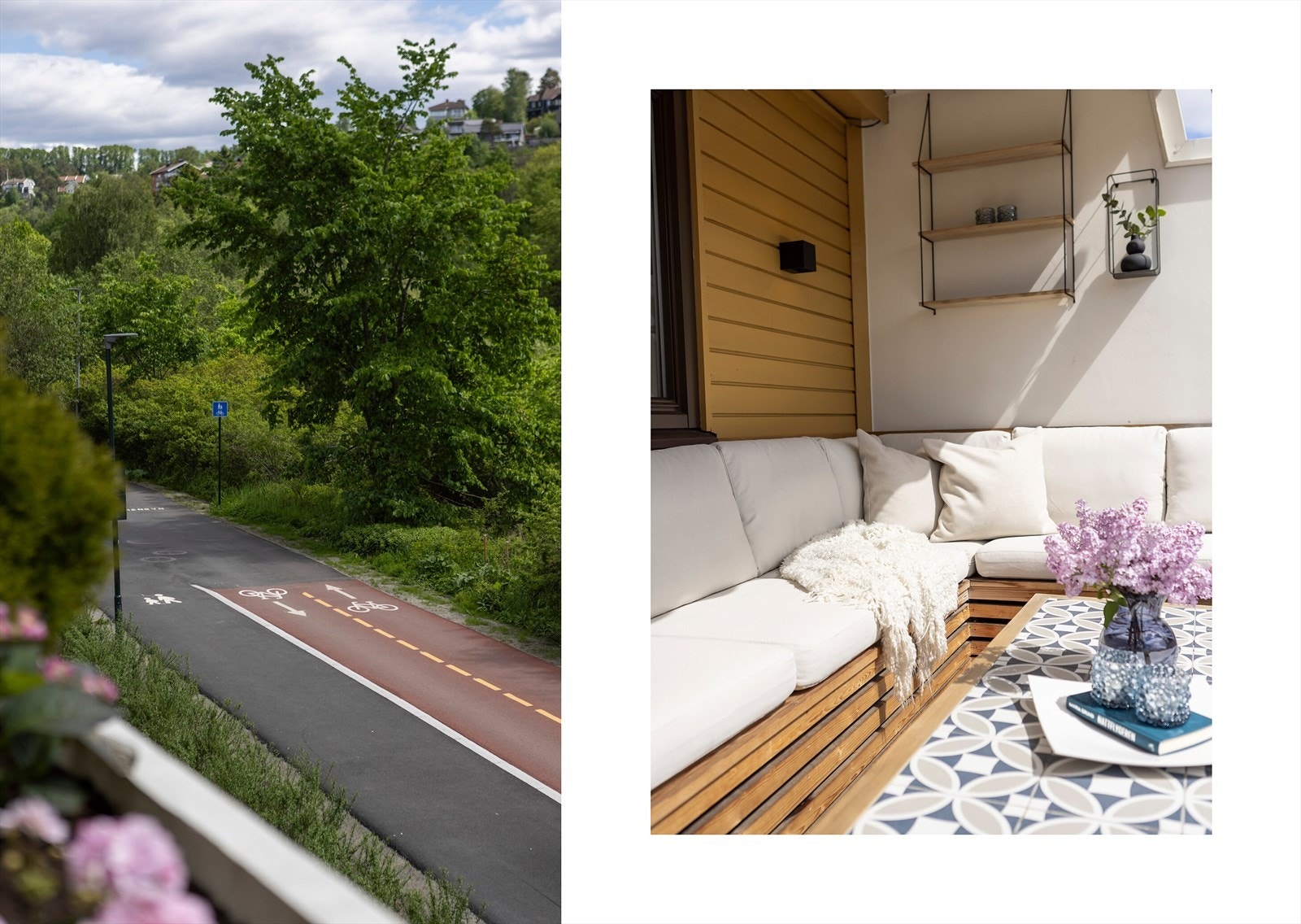 Terrassen ligger skjermet og vender ut mot grønne omgivelser som gir en rolig og behagelig atmosfære. En perfekt plass for morgenkaffen, lange middager eller avslappende kvelder etter jobb. Galleribilde