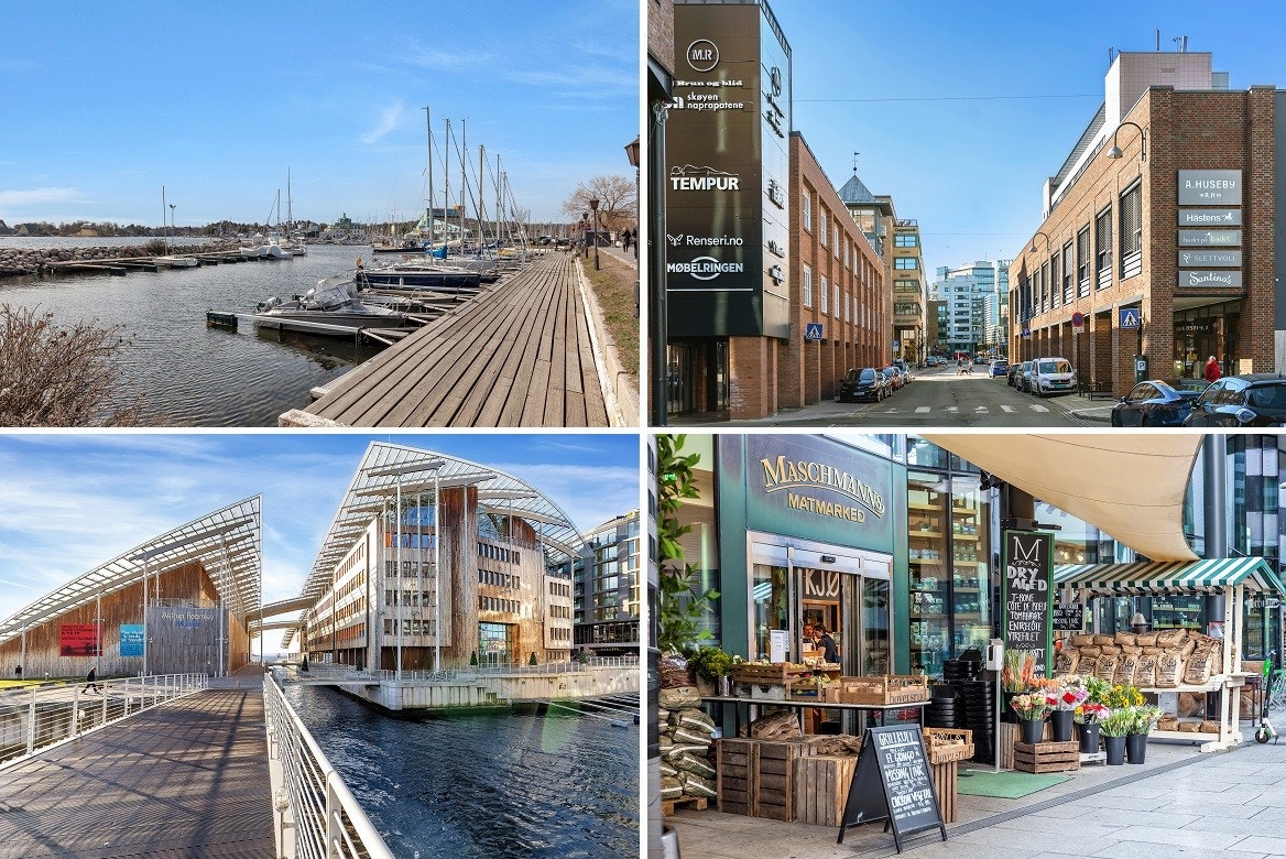 I Karenslyst allé på Skøyen er det et stort utvalg av butikker, servering og treningssentre. Nærhet til fjorden med promenade og sykkelvei til Tjuvholmen og sentrum. Galleribilde