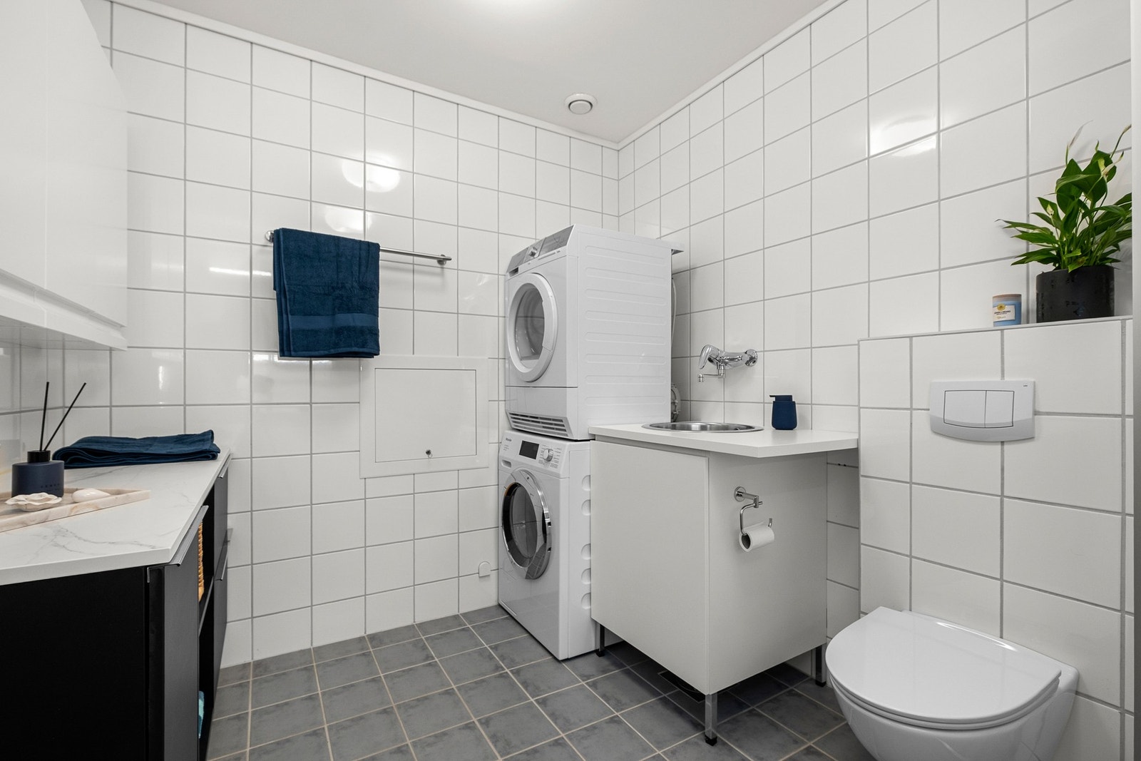 Det ble gjort utbedringer på badet i 2022 - Nytt toalett, baderomsinnredning og dusjhjørnet ble fuget. Galleribilde