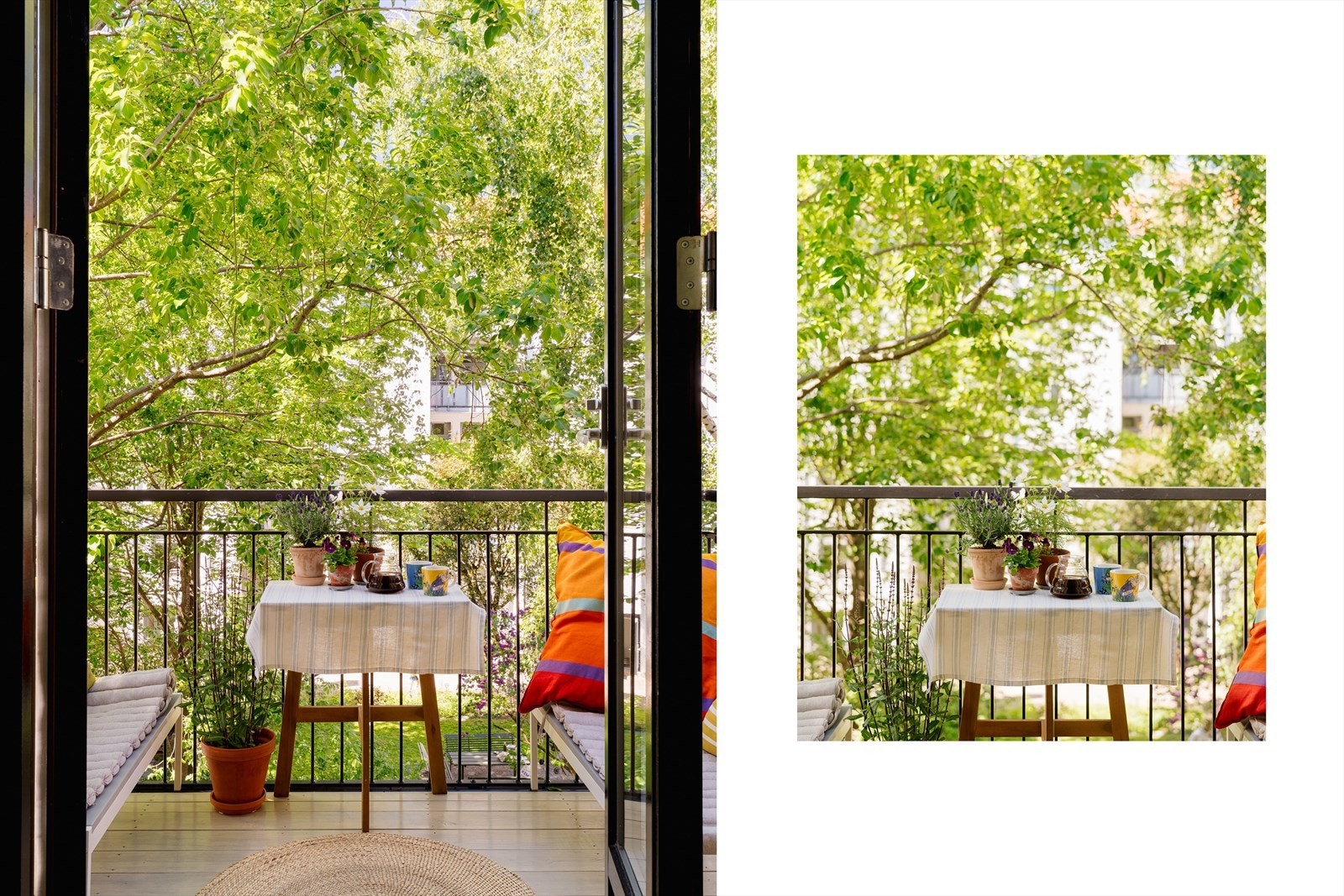Balkongen er nordvestvendt og er på ca. 3,5 m². Her er det god plass til å møblere med utemøblement og beplantning. Atmosfæren her må bare oppleves! Galleribilde