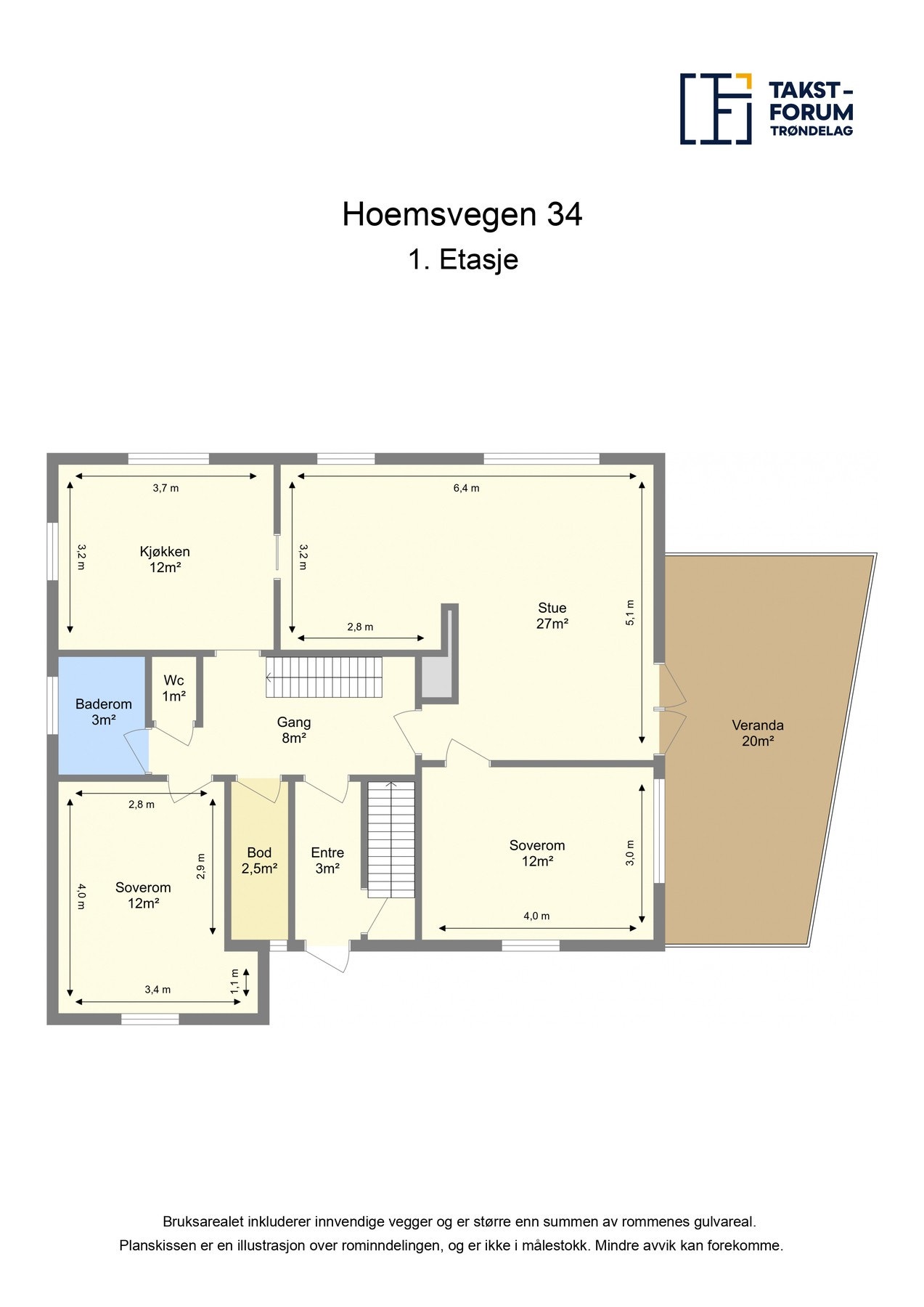 Planskisse 1.etg. med arealer. Galleribilde