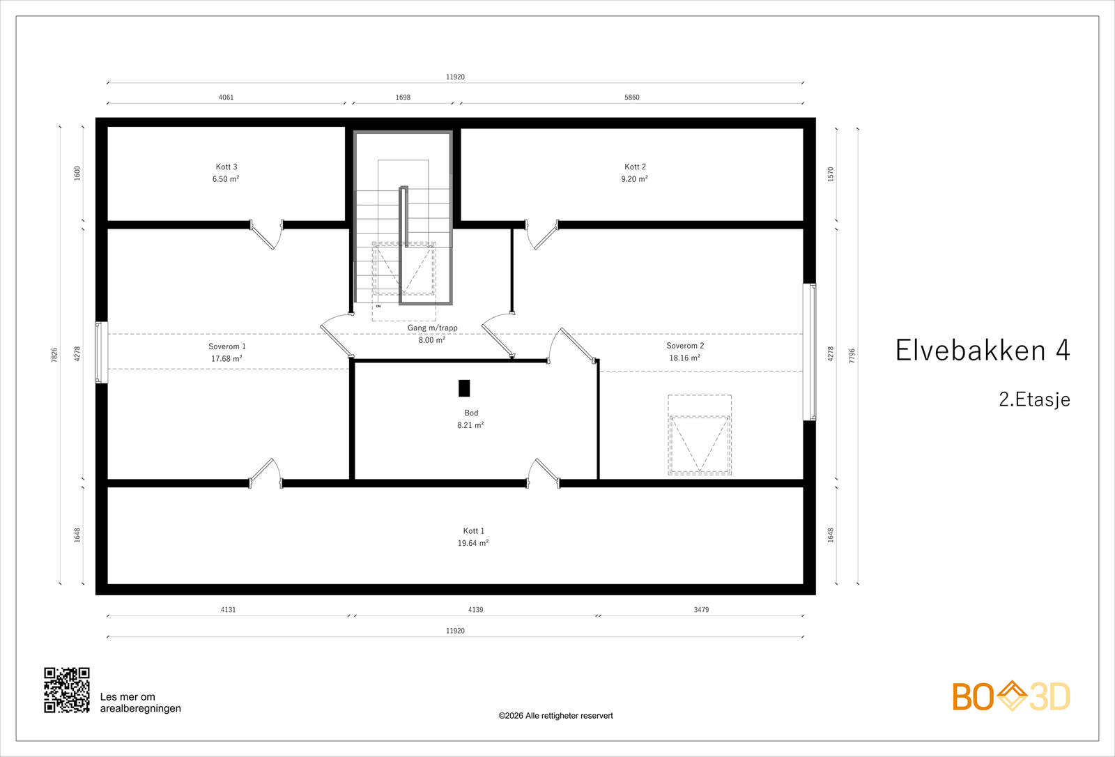 Plantegning loft - Ikke søkt innredet/godkjent til varig opphold Galleribilde