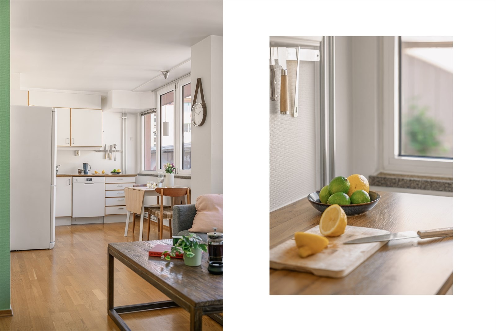 Kjøkkeninnredningen har glatte, laminerte skapfronter og laminat benkeplate med 1 1/2 oppvaskkum. Galleribilde