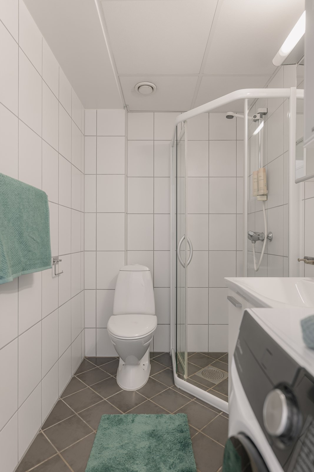 Det er opplegg for vaskemaskin på badet, i tillegg til at borettslaget har felles vaskekjeller og tørkerom. Galleribilde