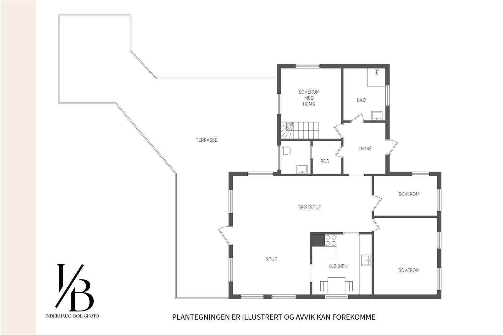Plantegning. Alt på ett plan pluss kjeller. Galleribilde