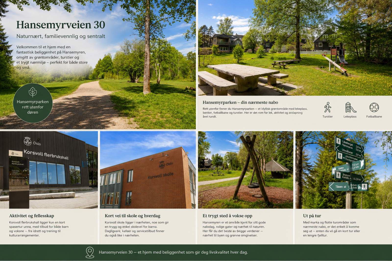 Boligen ligger 500 meter fra Korsvolbanen og Korsvollhallen og 500 meter fra Korsvoll skole. I tillegg er det ca 200 meter til lysløypa. Galleribilde