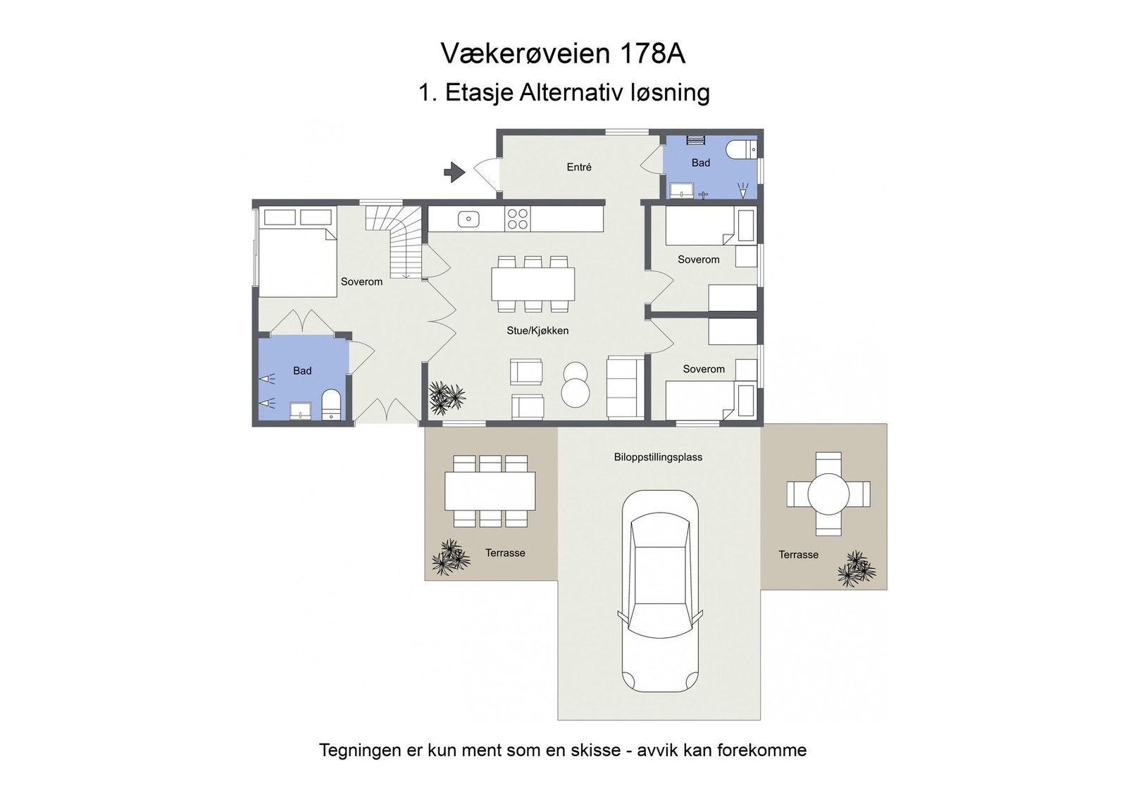 Alt. planløsning 1.etasje med 3 soverom Galleribilde