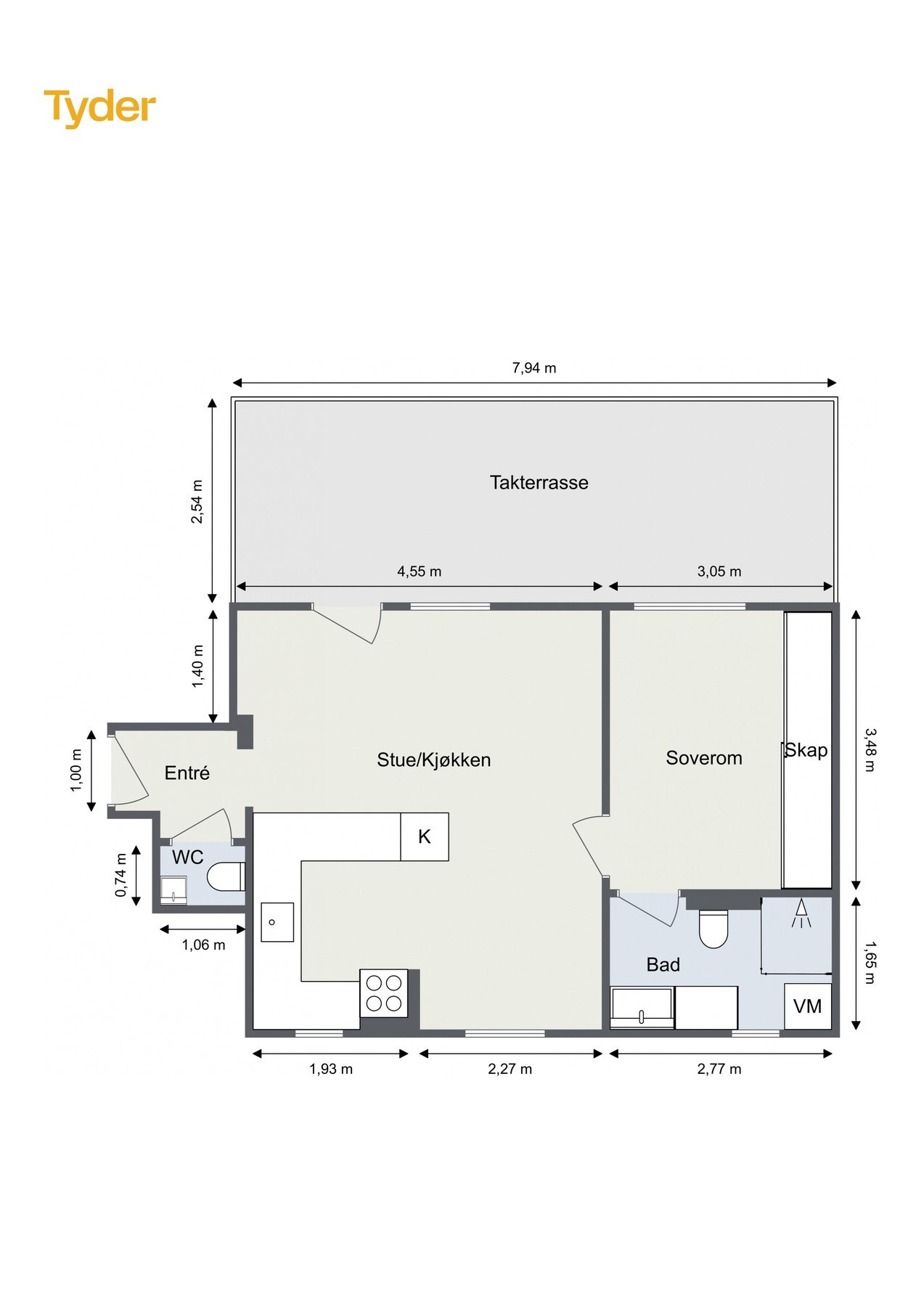 Plantegning. I tillegg disp. leiligheten en bod på ca. 7 m2. Galleribilde