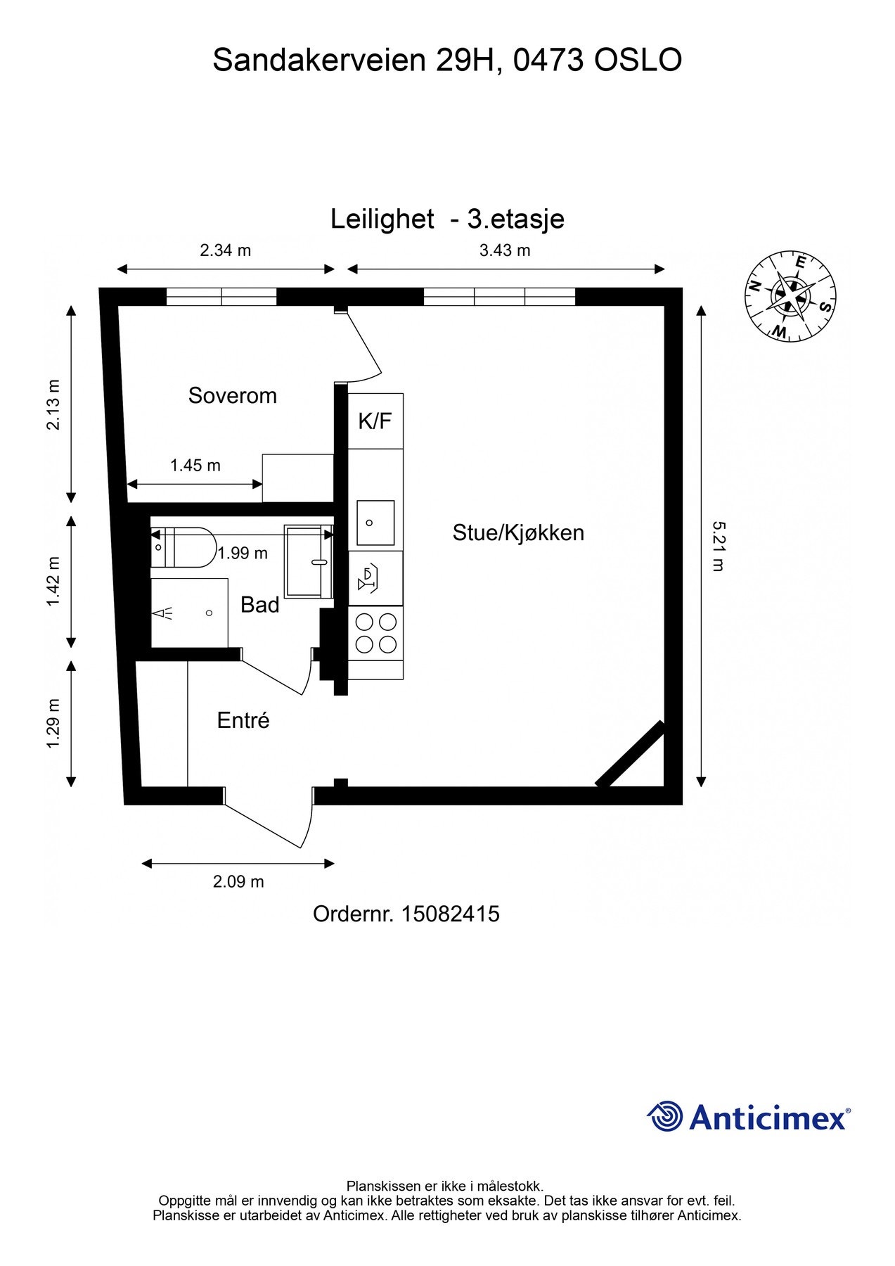 Vi ser på boligens planskisse med én gang, slik at du får orientert deg. I tillegg til innvendige arealer, disponerer boligen en loftsbod med 3 kvm gulvareal. Galleribilde