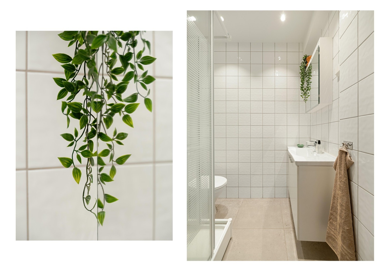 Fra entreen finner vi inngangen til badet. I 2021 ble baderomsgulvet fint oppgradert med nye fliser. Galleribilde