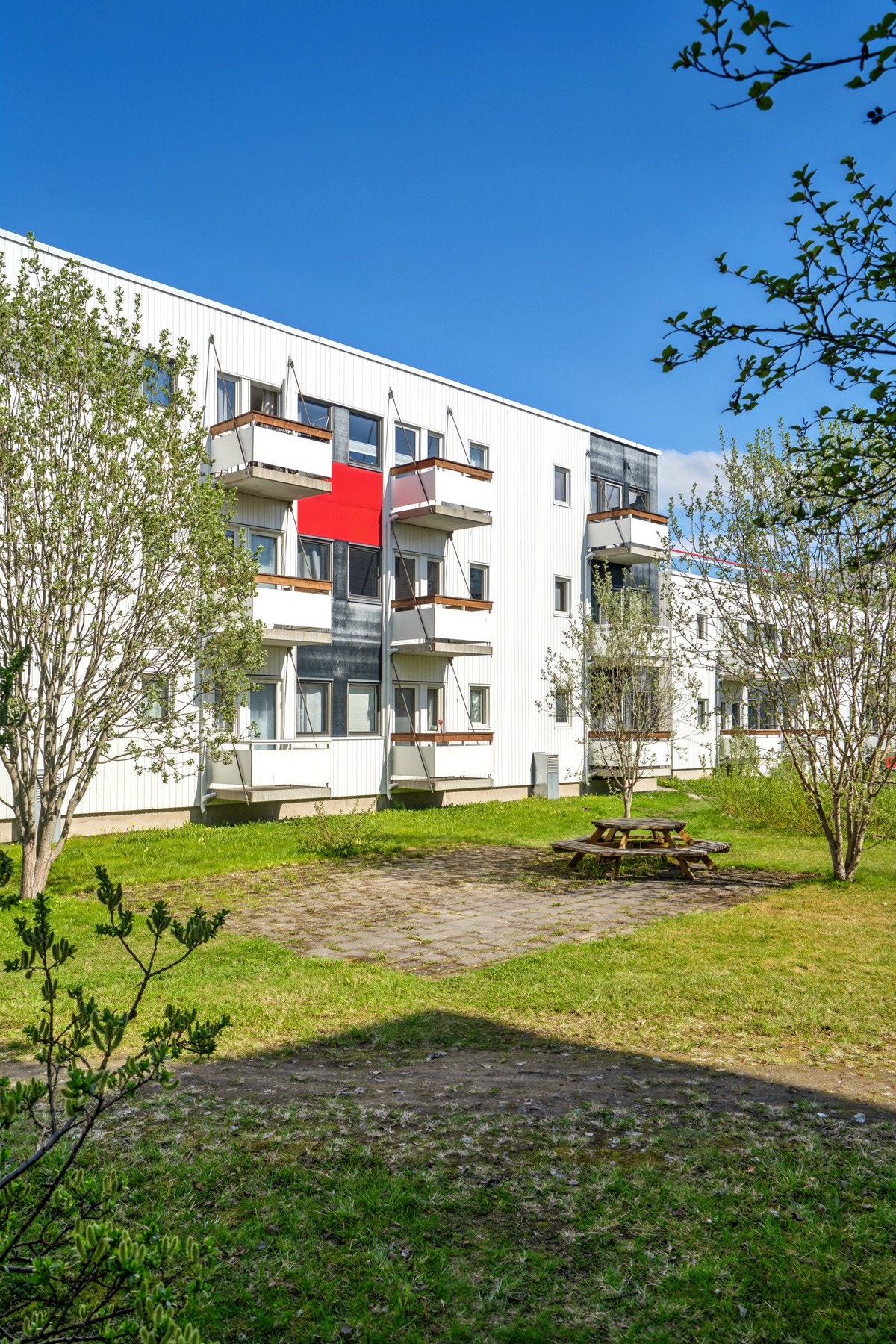 Felles uteområder med sittegrupper og grøntarealer. Galleribilde