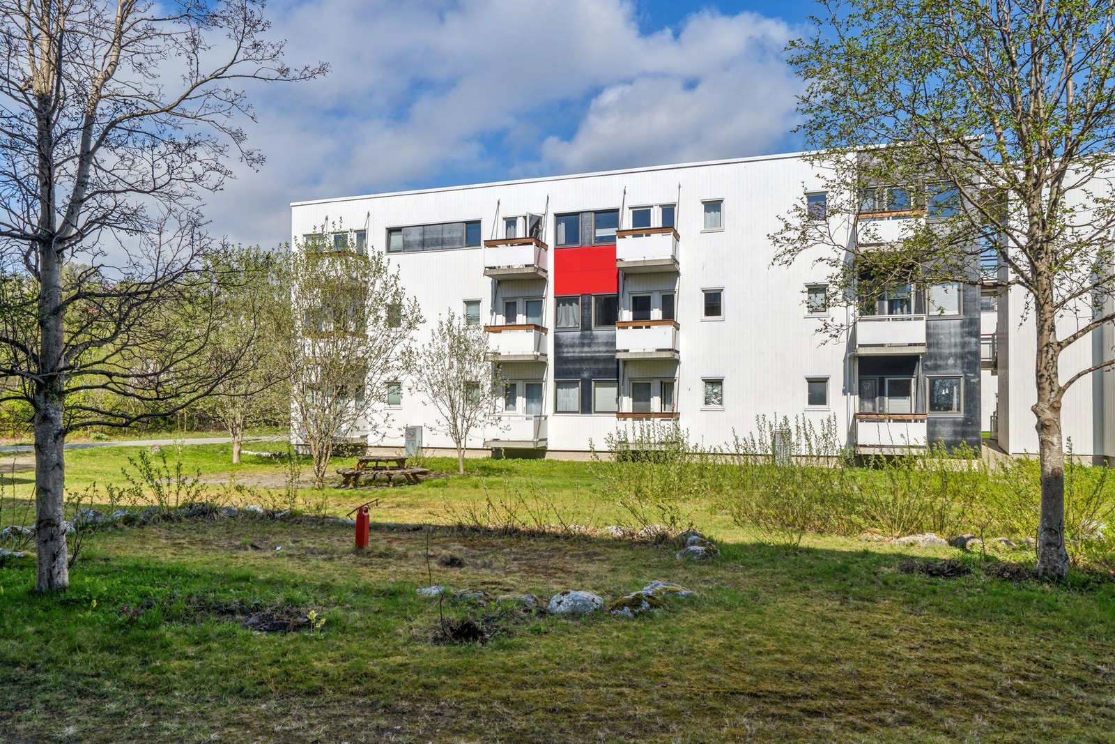 Fasaden er kledd med stående bordkledning. Galleribilde