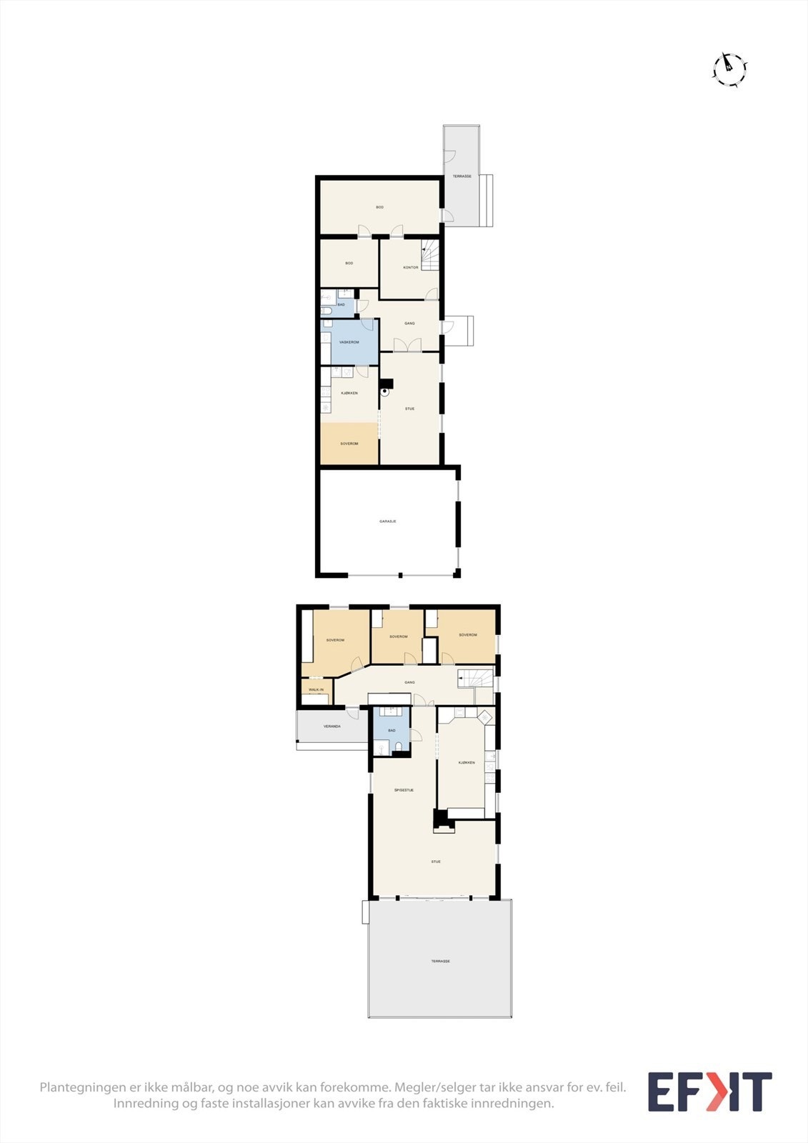Eneboligen strekker seg over to plan med et samlet bruksareal på 243 m², som inkluderer en innredet del i underetasjen. Galleribilde