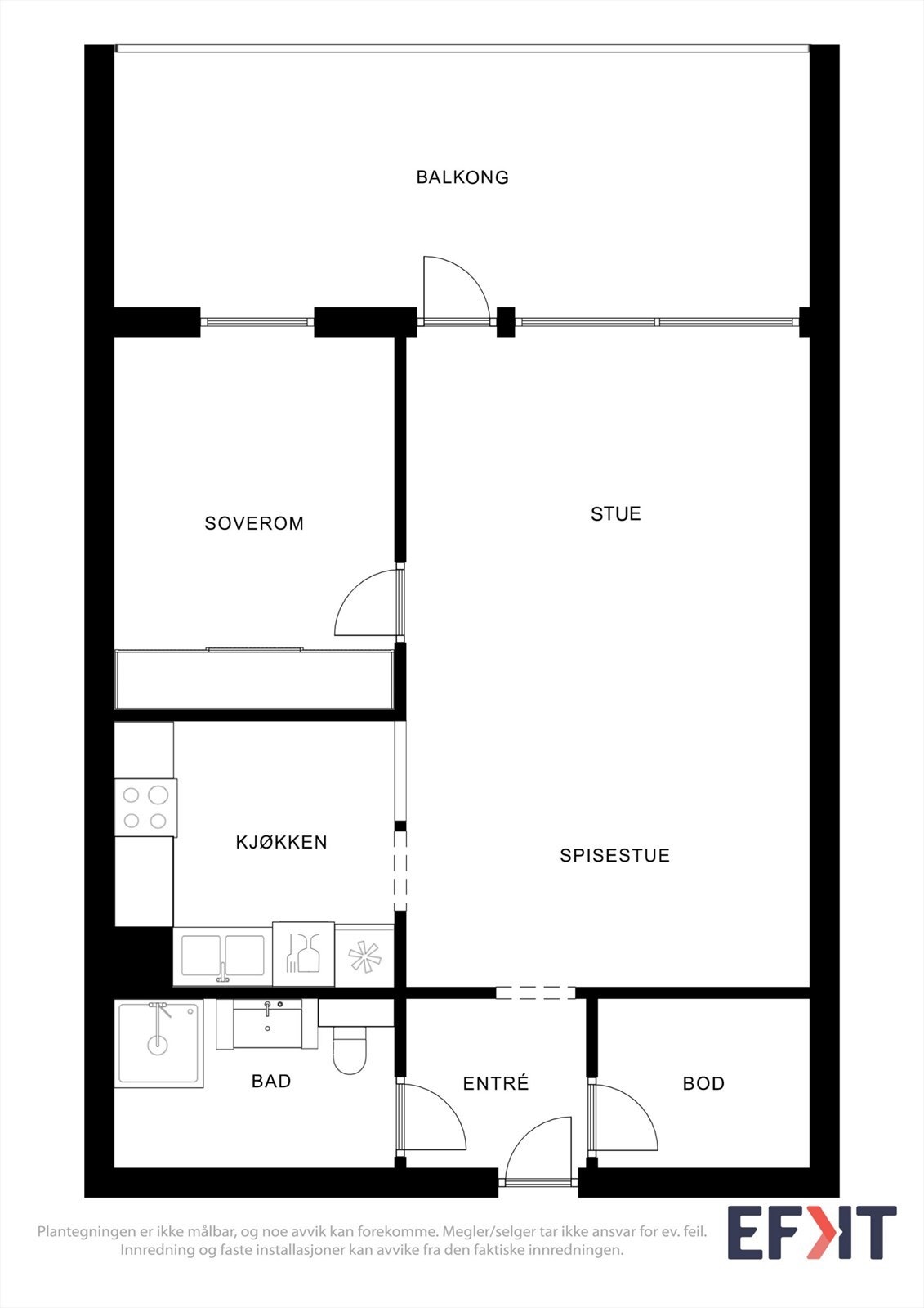 Plantegninger - Delvis åpen kjøkken og stue, samt en romslig balkong på 18 m². Galleribilde