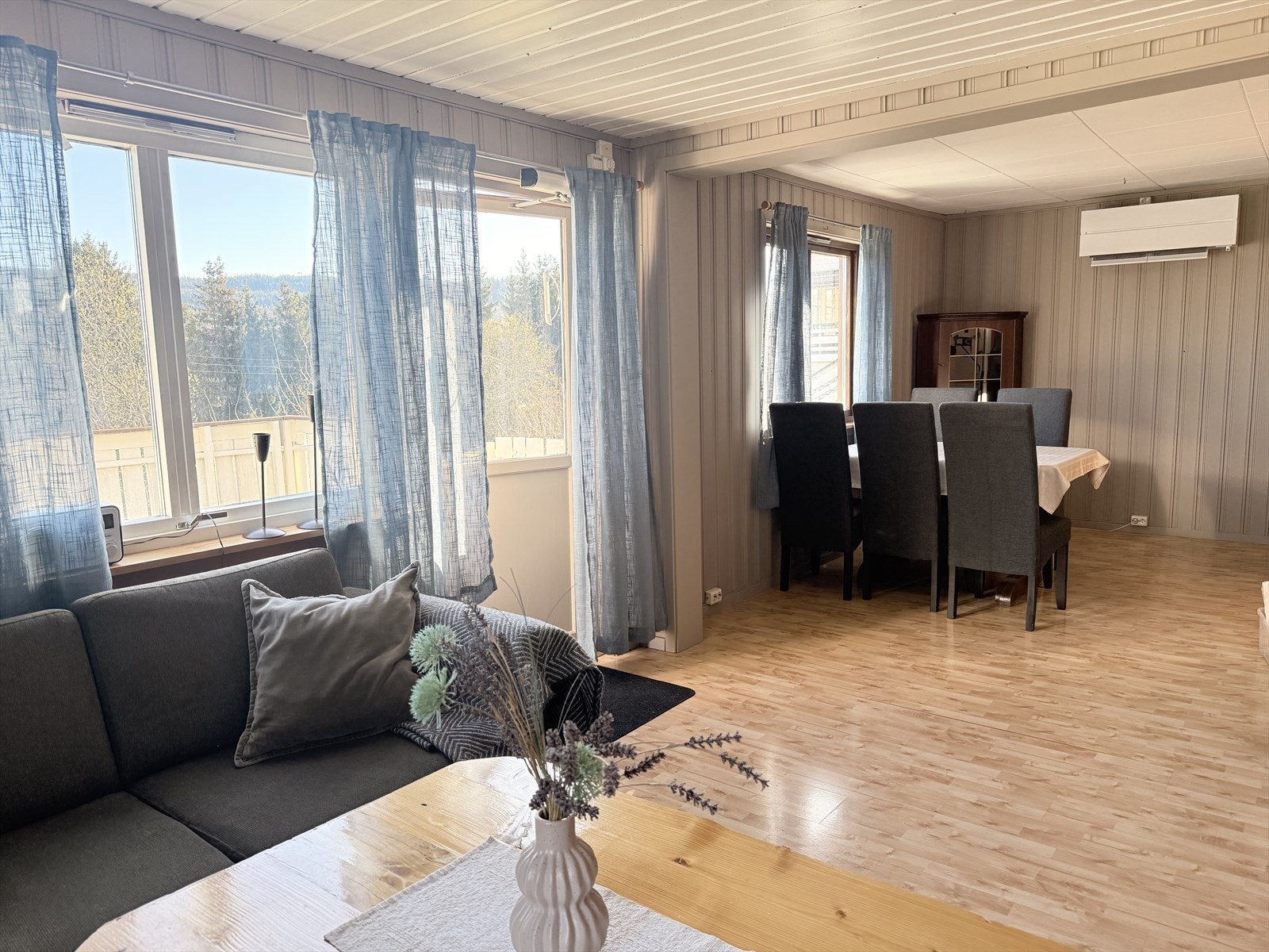 Spisestuen har fått den samme fargen som stuen. Galleribilde