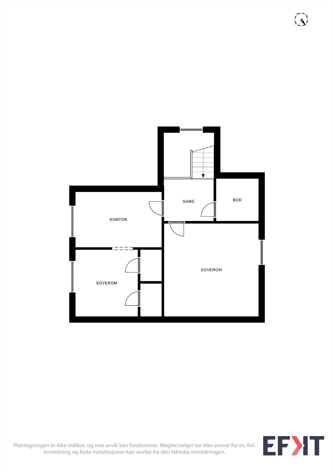 Planløsning 2.etasje med 3 soverom. Soverom 4 har adkomst via soverom 3. Galleribilde