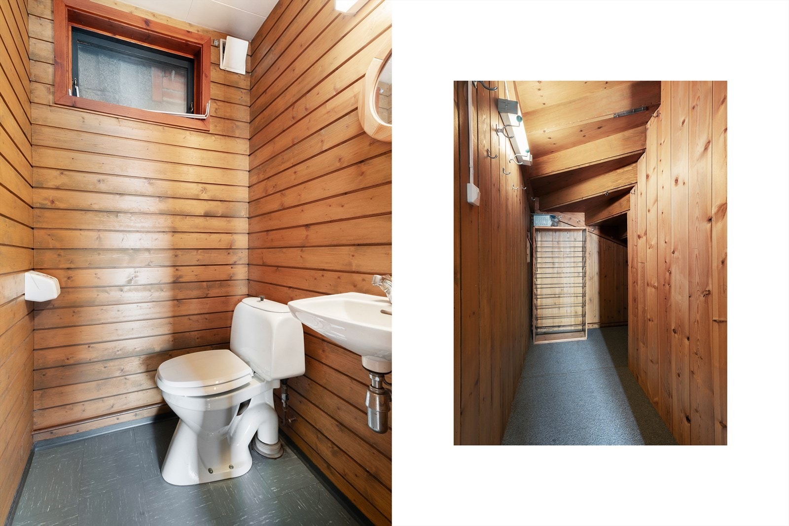 Detaljer fra underetasjen, som inneholder toalettrom og praktiske boder. Galleribilde