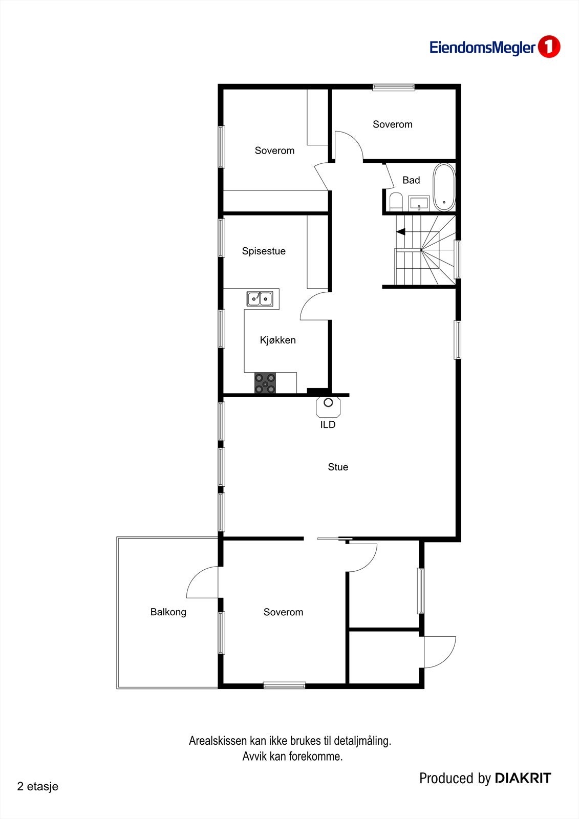 Hovedetasjen har en familievennlig planløsning med tre soverom, stue, kjøkken og bad samlet på ett plan. Galleribilde