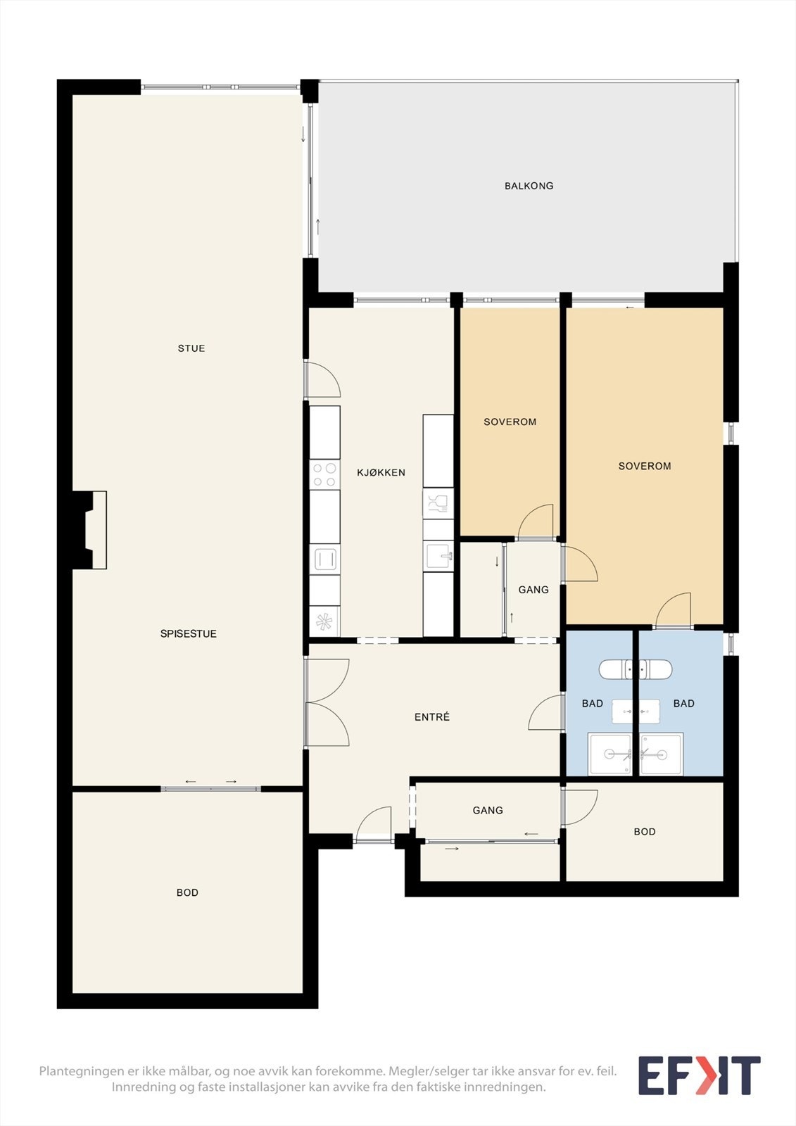 Leiligheten har en innholdsrik planløsning på ett plan, med blant annet to bad, bibliotek og to soverom. Galleribilde