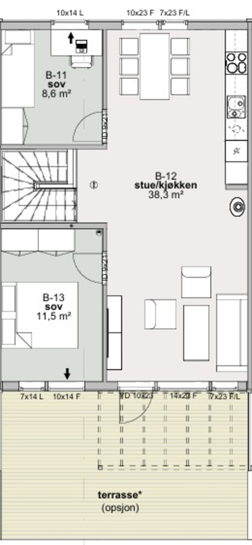 Planløsning for 2. etasje. Alternativ 1. Galleribilde