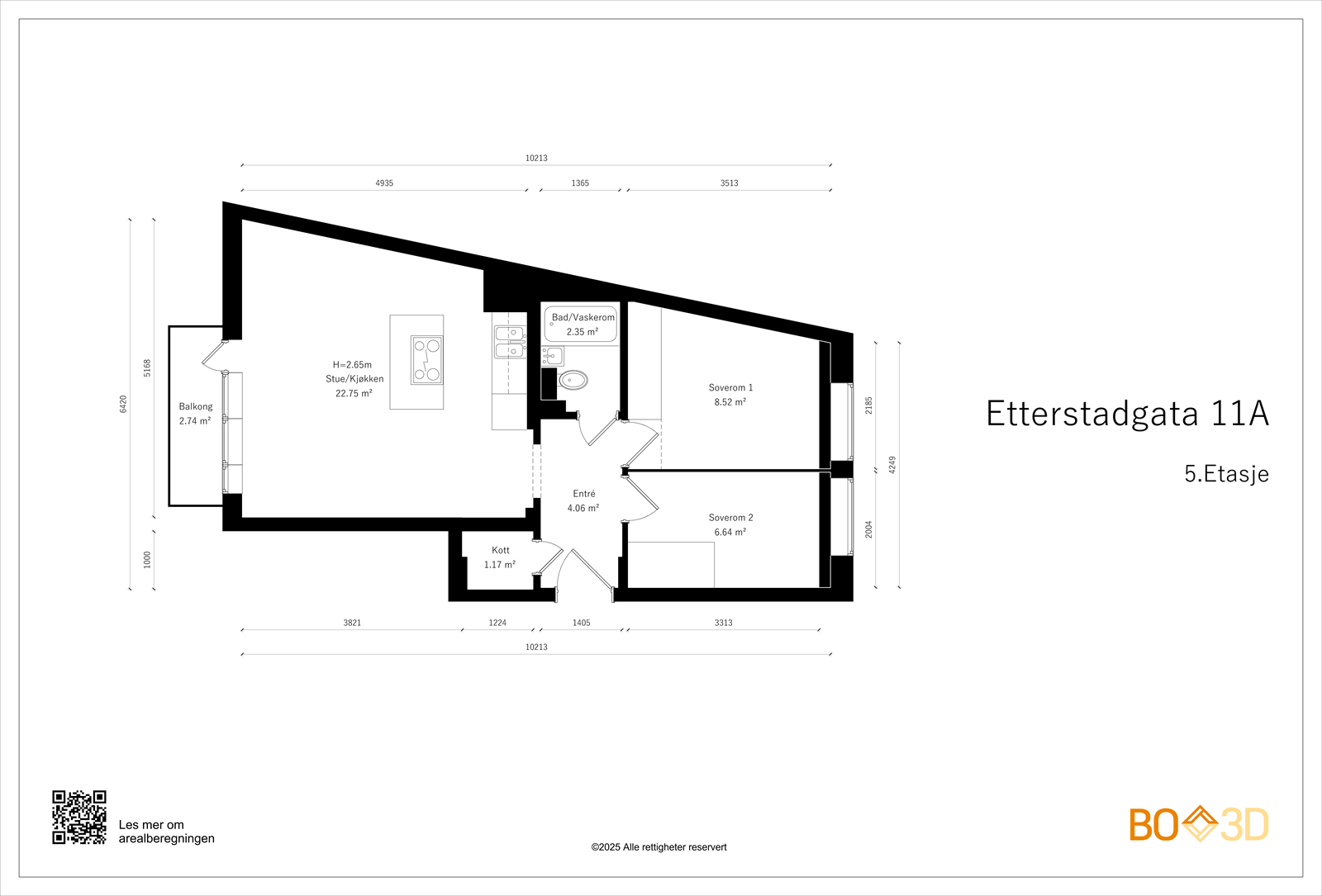 Plantegning - God planløsning med lys og luftig stue/kjøkken, samt soverom av god størrelse. Galleribilde