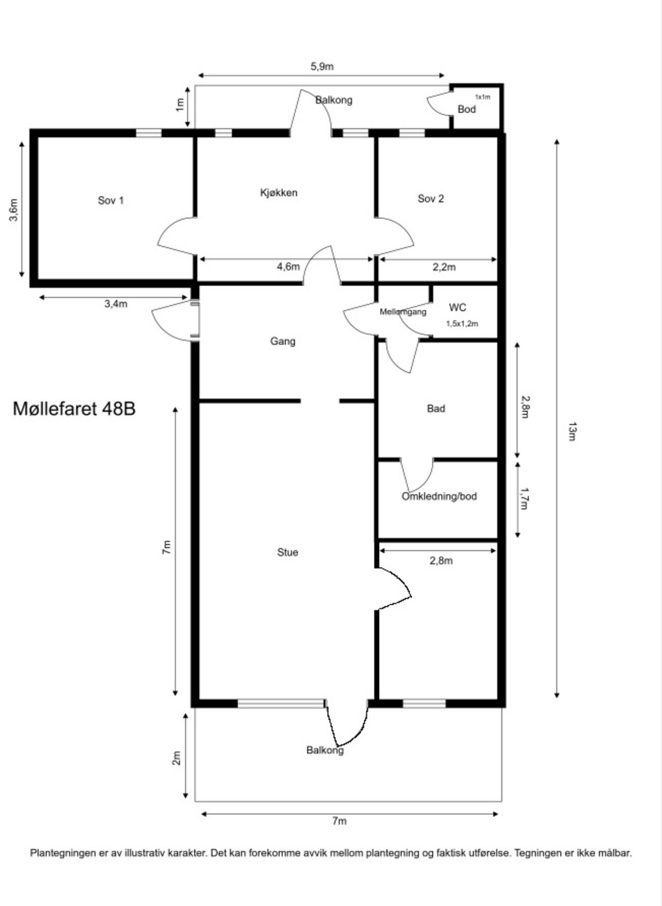 Alternativ plantegning (3 soverom). Galleribilde