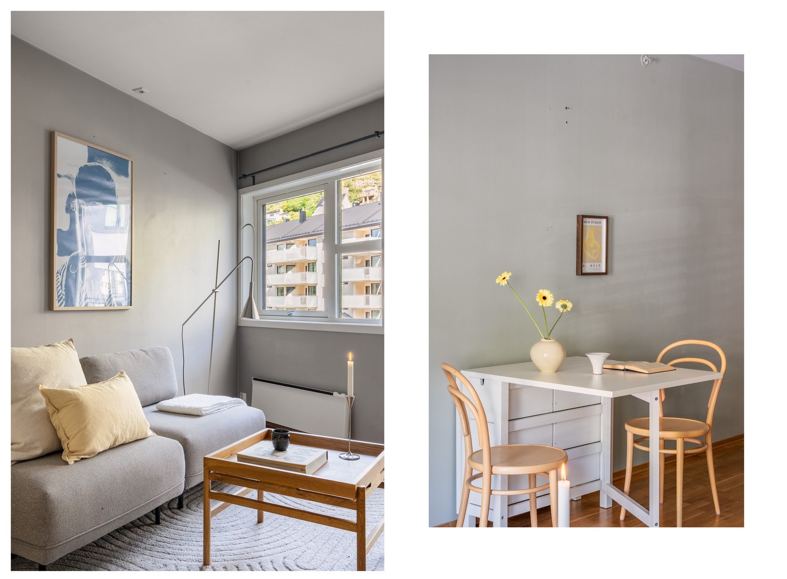 Det er slette overflater og 3-stavs parkett på gulv. Galleribilde
