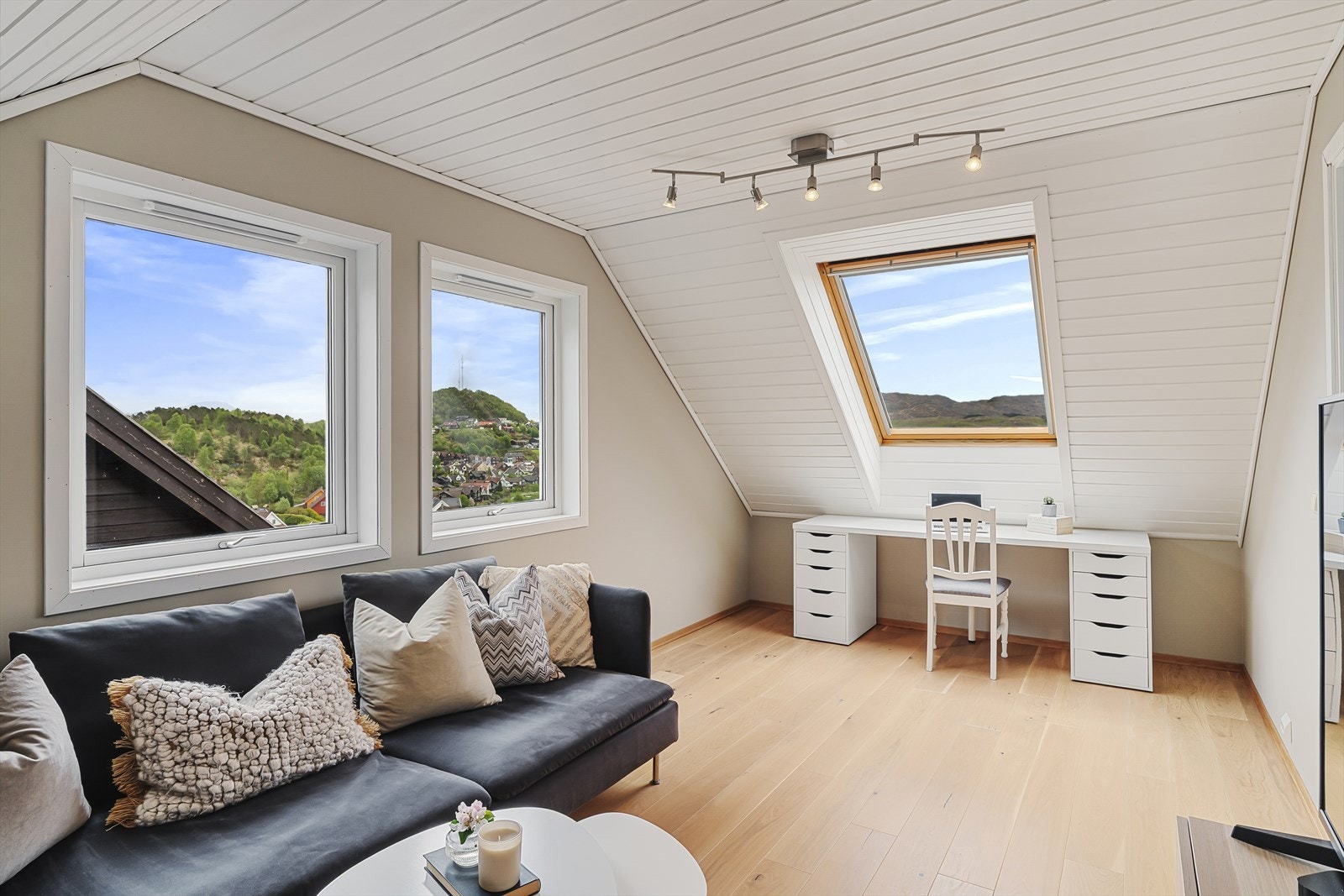 Stuen i denne etasjen er et fleksibelt rom som kan innredes etter behov, enten som TV-stue eller kontor (ikke byggemeldt). Galleribilde
