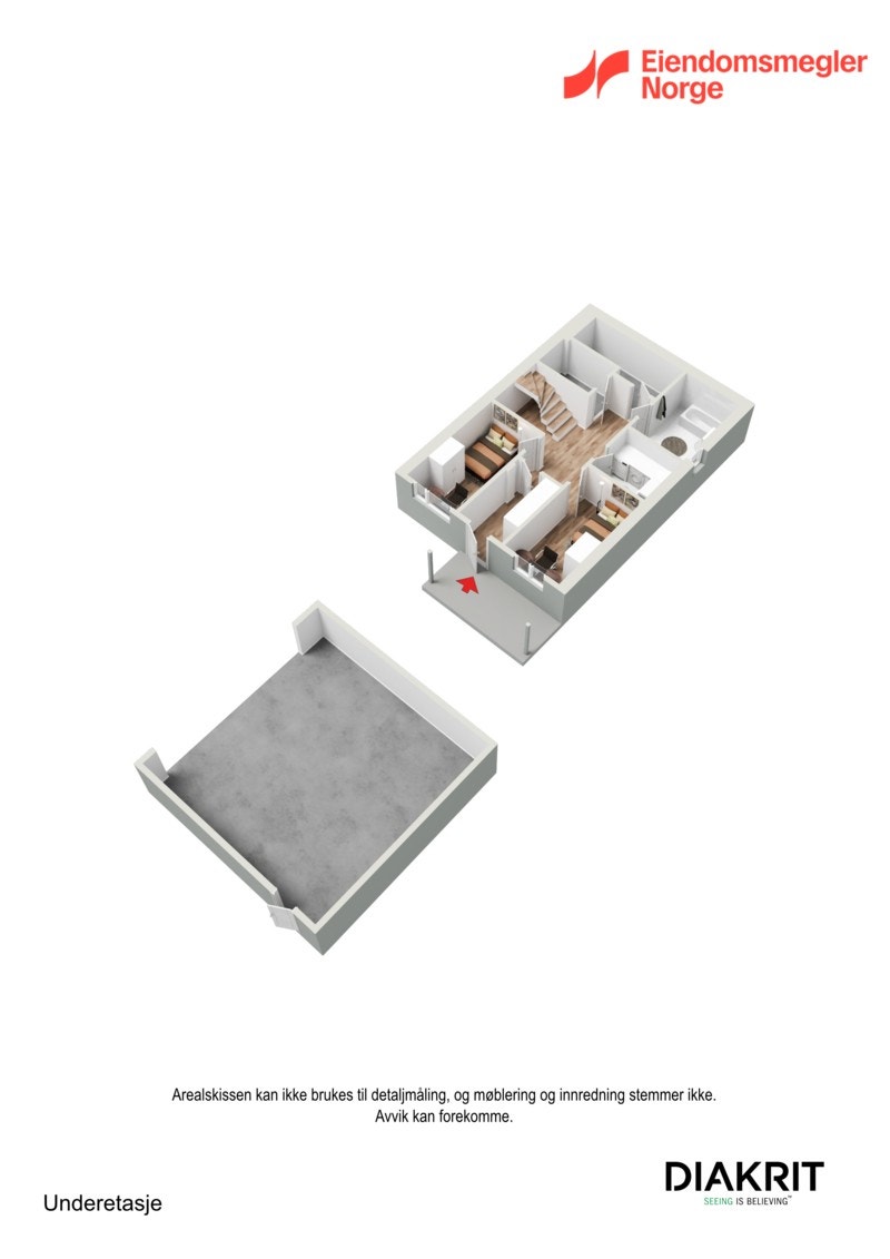 Plantegning 3D - u. etasje. Galleribilde
