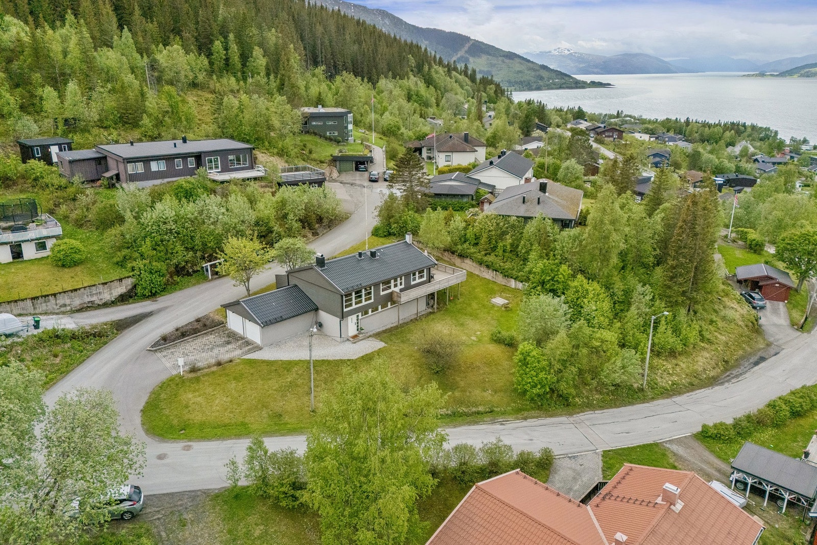 Oversiktsbilde som viser boligens plassering i terrenget. Galleribilde