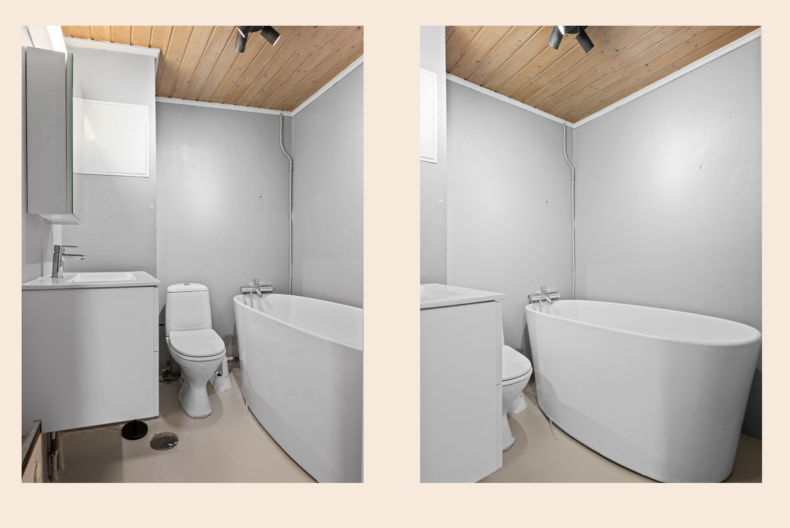 Badet er utstyrt med badekar, servantskap med speil og toalett. Galleribilde