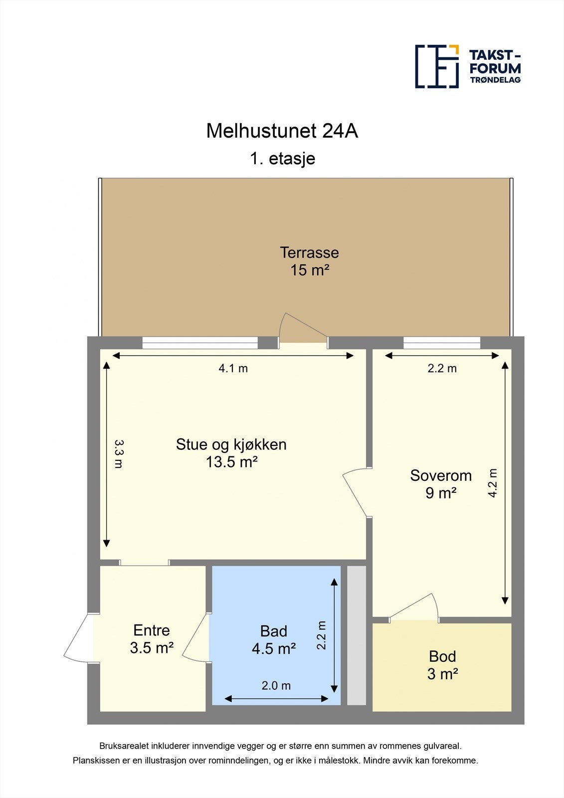 Planskisse målsatt av takstmann. Galleribilde