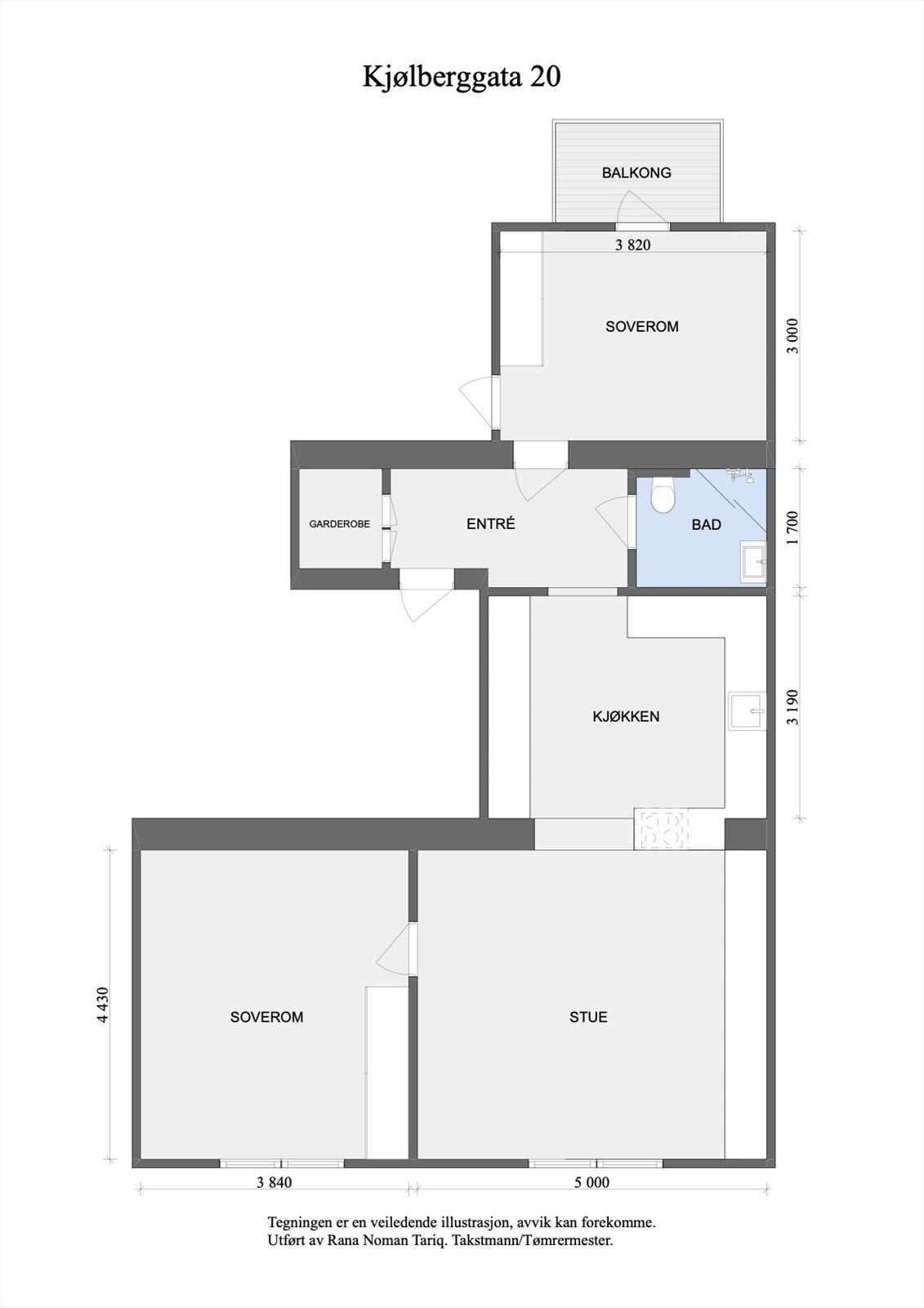 Planskisse. Leiligheten disponerer bod på loft med skråtak og gulvareal på ca. 9 kvm, samt bod i kjeller på ca. 4 kvm (gulvaral ca. 12 kvm). Galleribilde