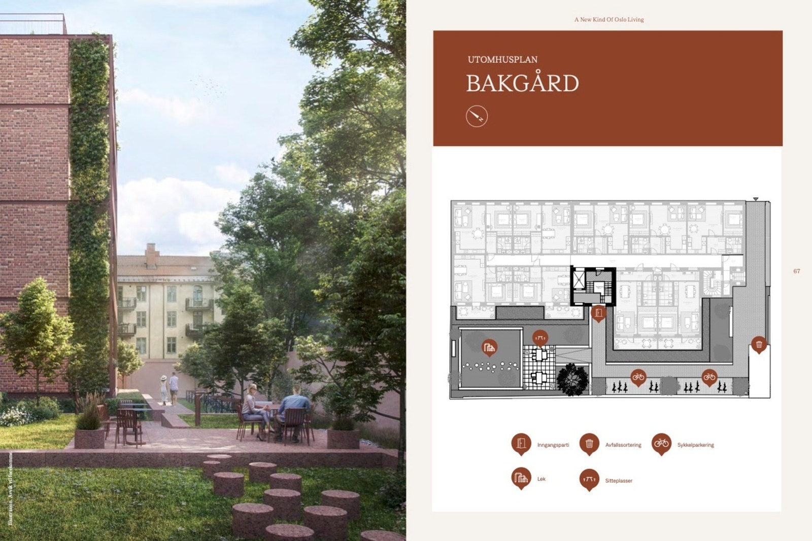 Påkostet og pen bakgård i prosjektet ønsker deg velkommen hjem. Galleribilde